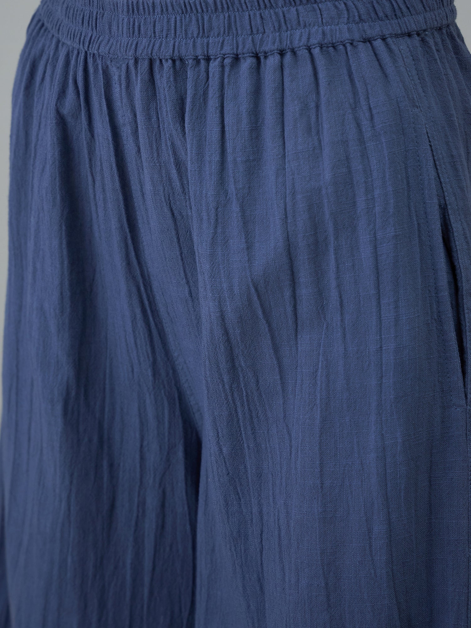 Navy Blue Cotton Shirt Collar Solid Night Suit