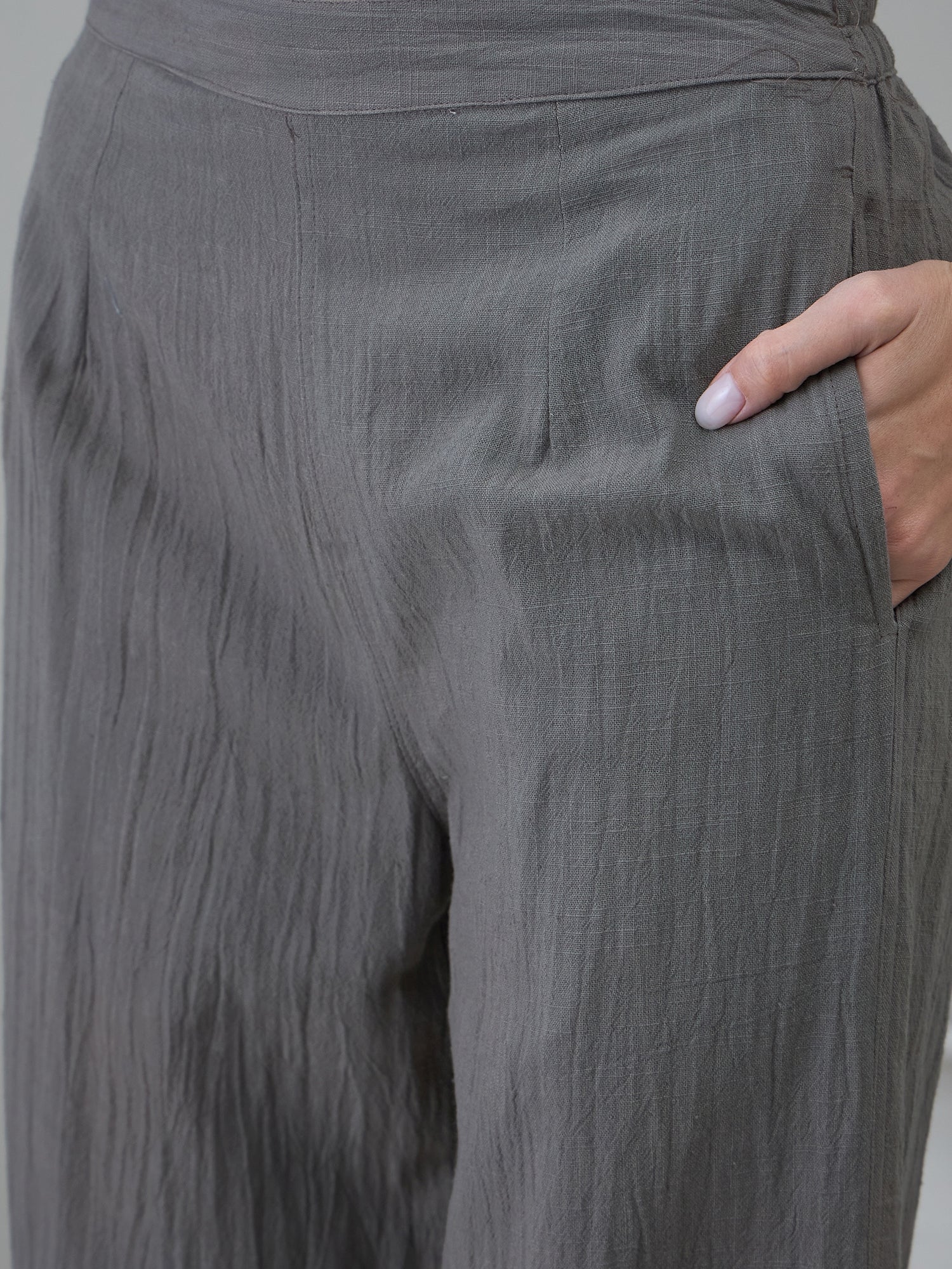 Grey Solid Cotton Night Suit For Women