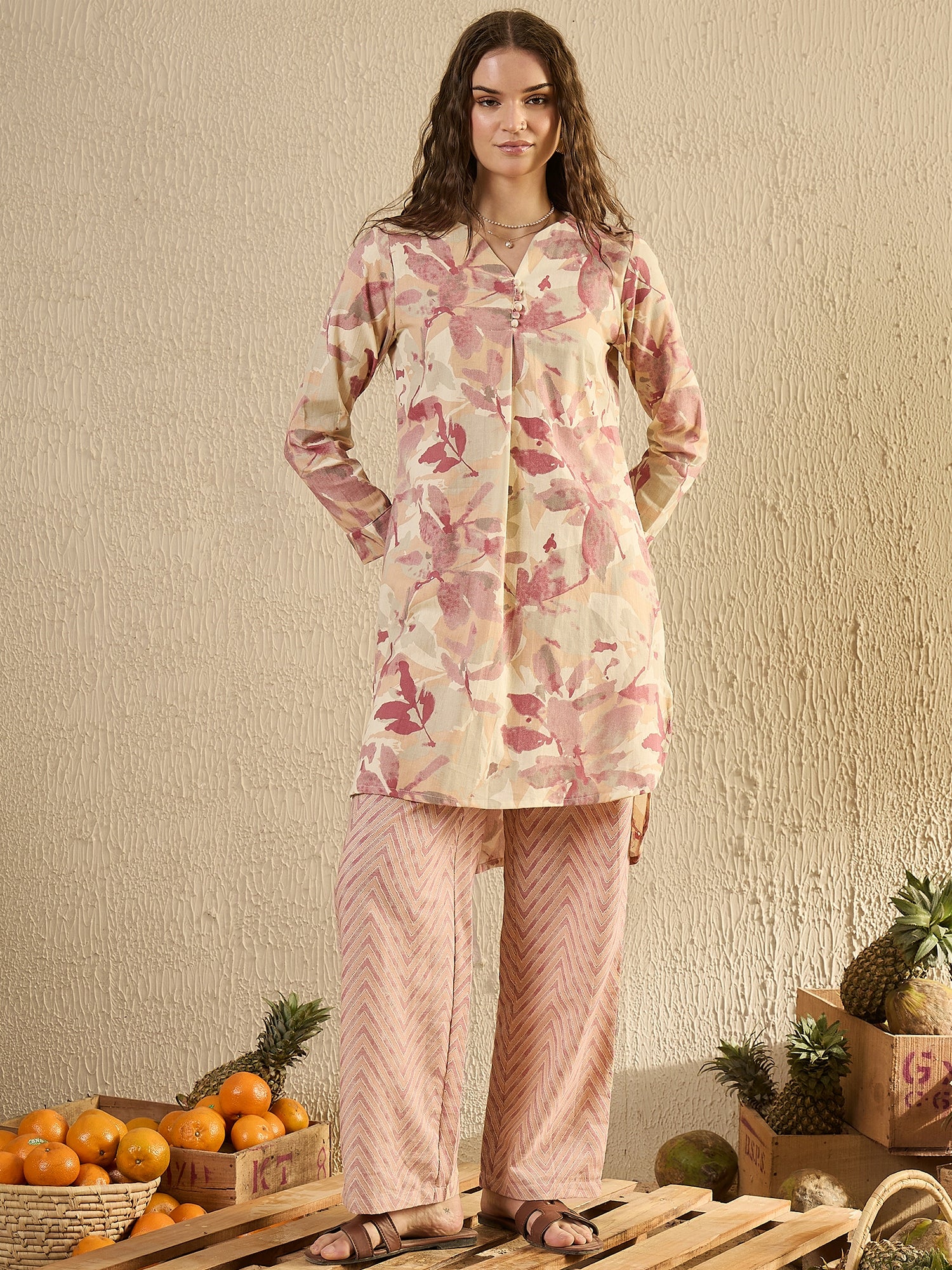 Pink Tropical Printed Co Ord Set