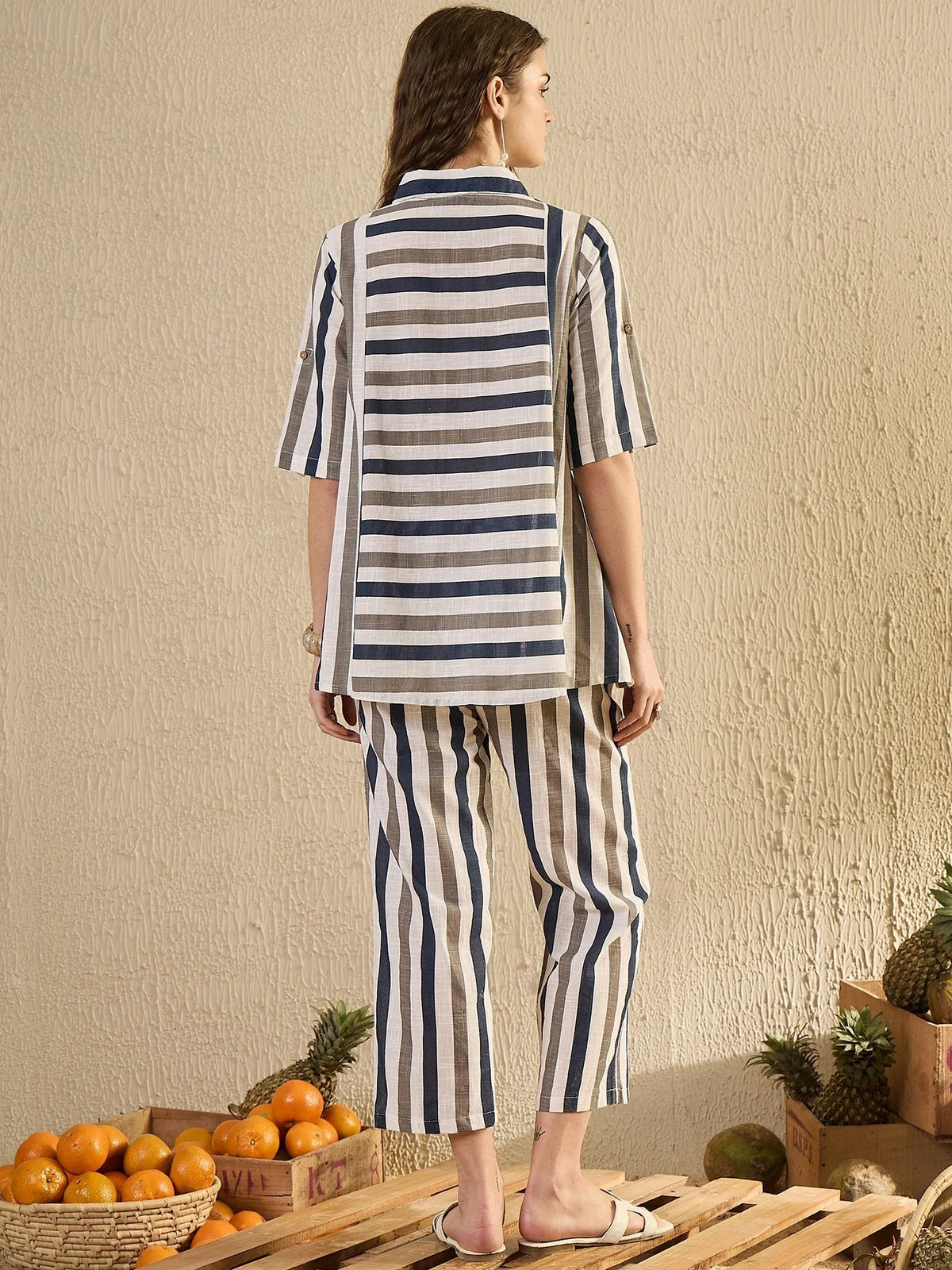 Blue Striped Co Ord Set - SanskrutiHomes