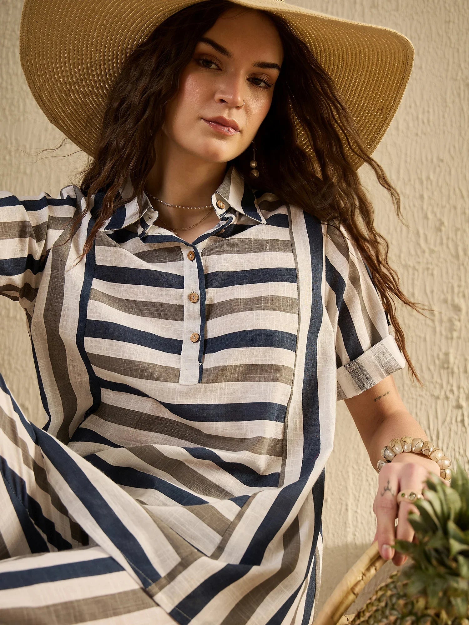 Blue Striped Co Ord Set - SanskrutiHomes