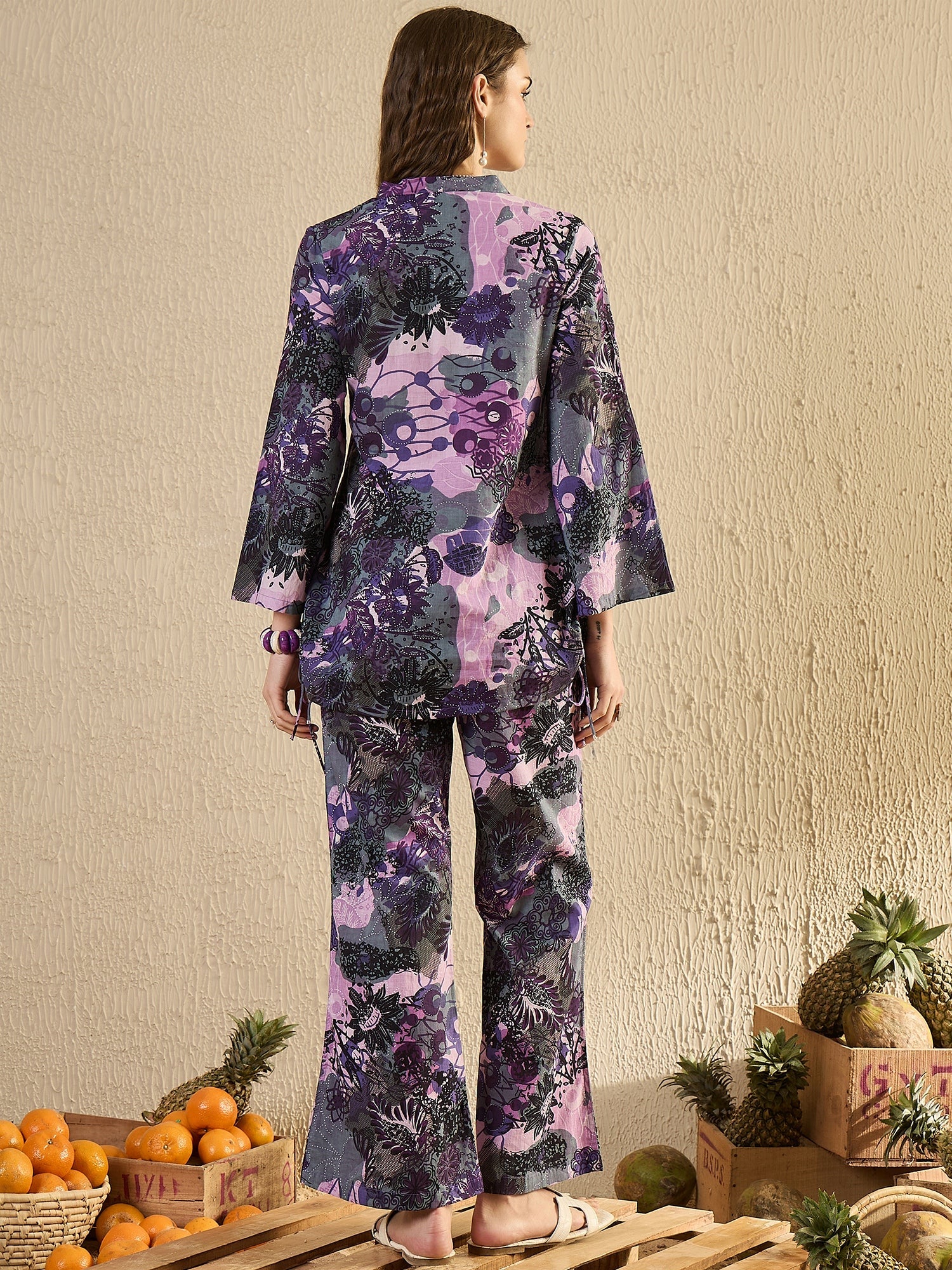 Purple Tropical Printed Co Ord Set - SanskrutiHomes