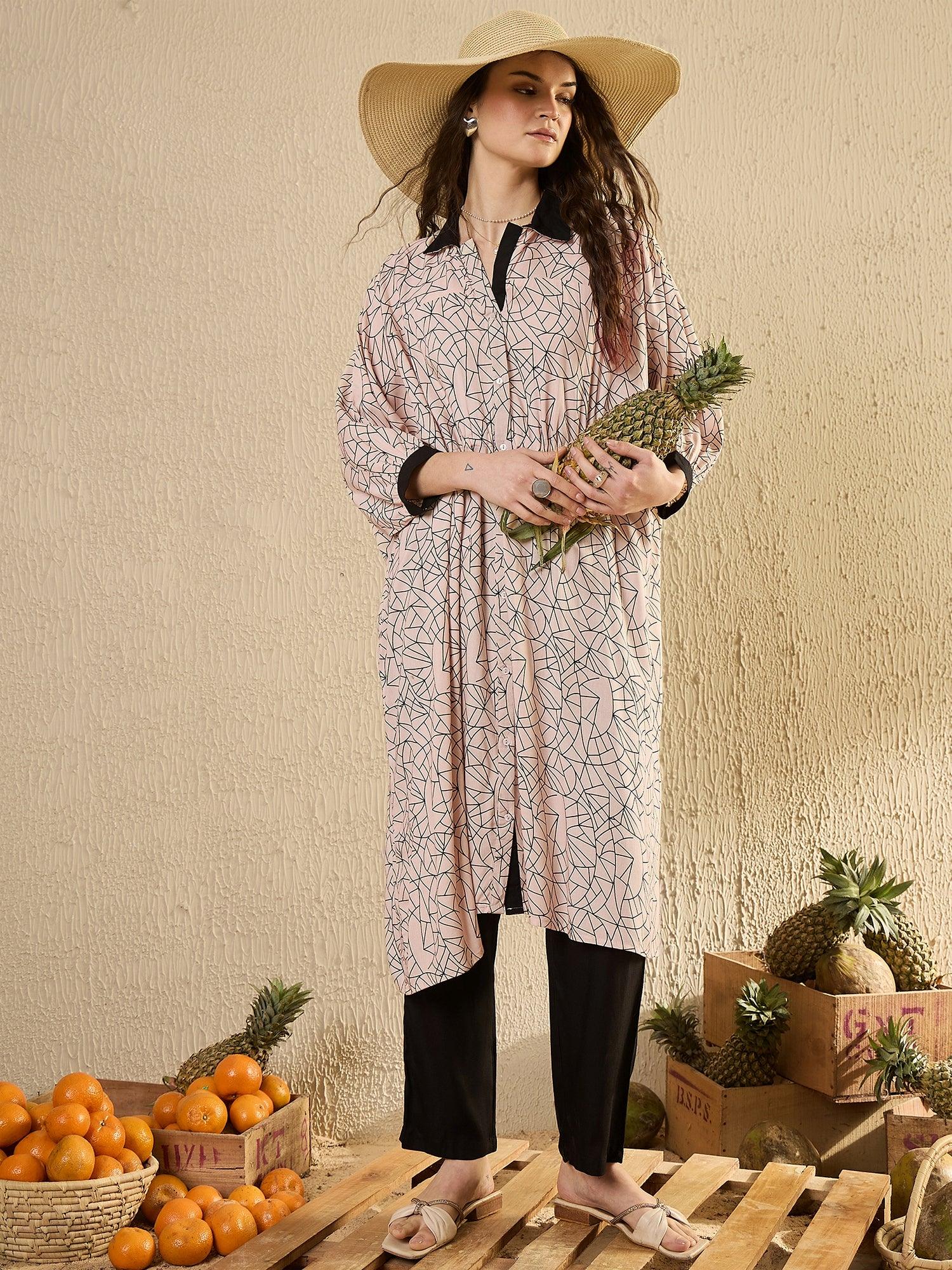 Beige Printed Co Ord Set - SanskrutiHomes