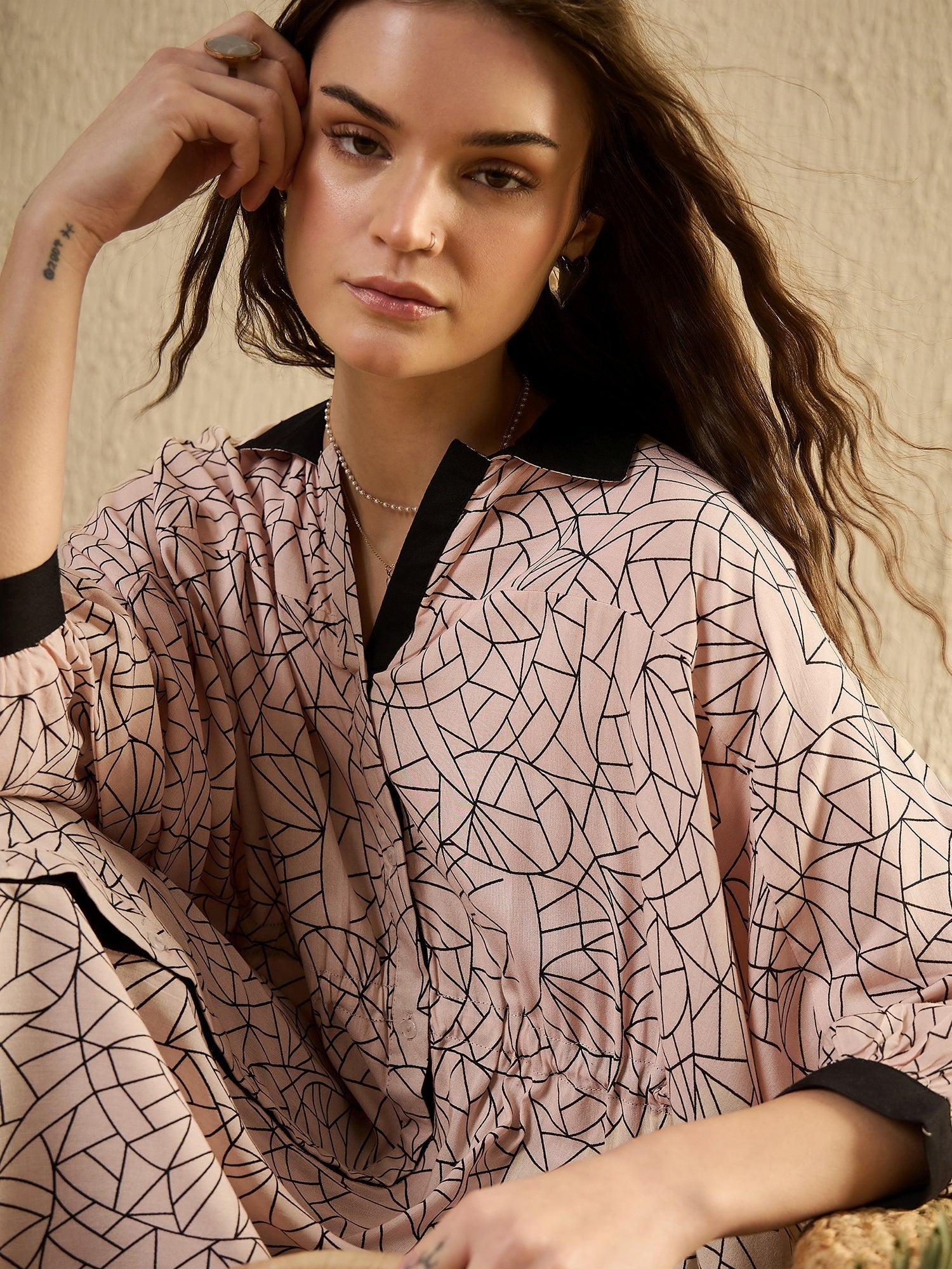 Beige Printed Co Ord Set - SanskrutiHomes