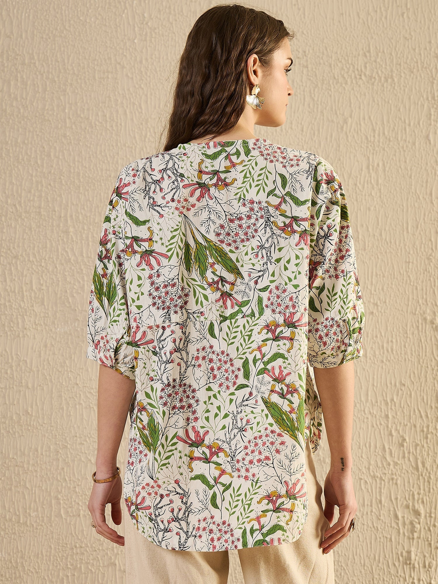 White Color Floral Printed V-Neck Dress for Women