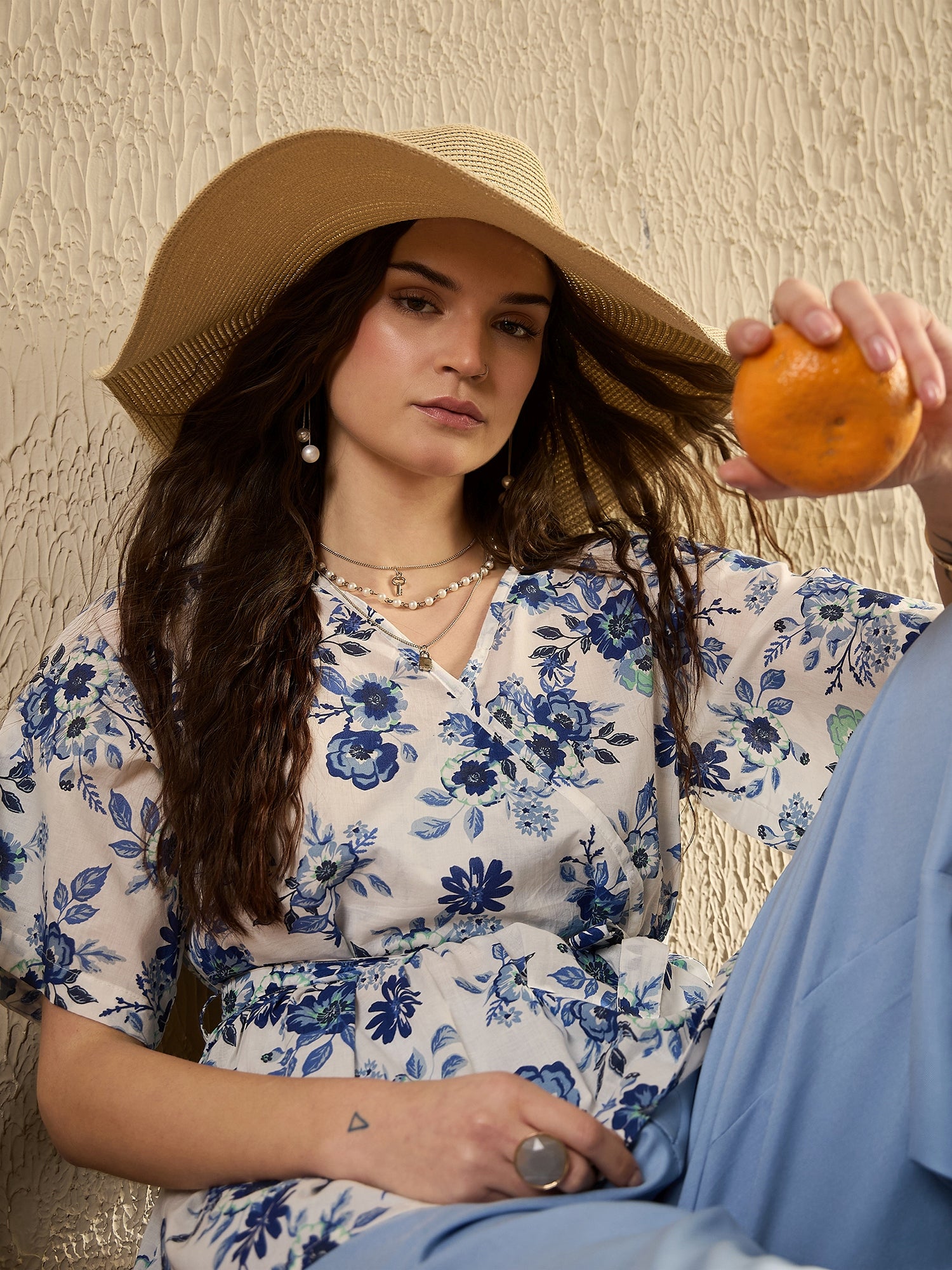 Blue Foral Printed Tie-Up Top