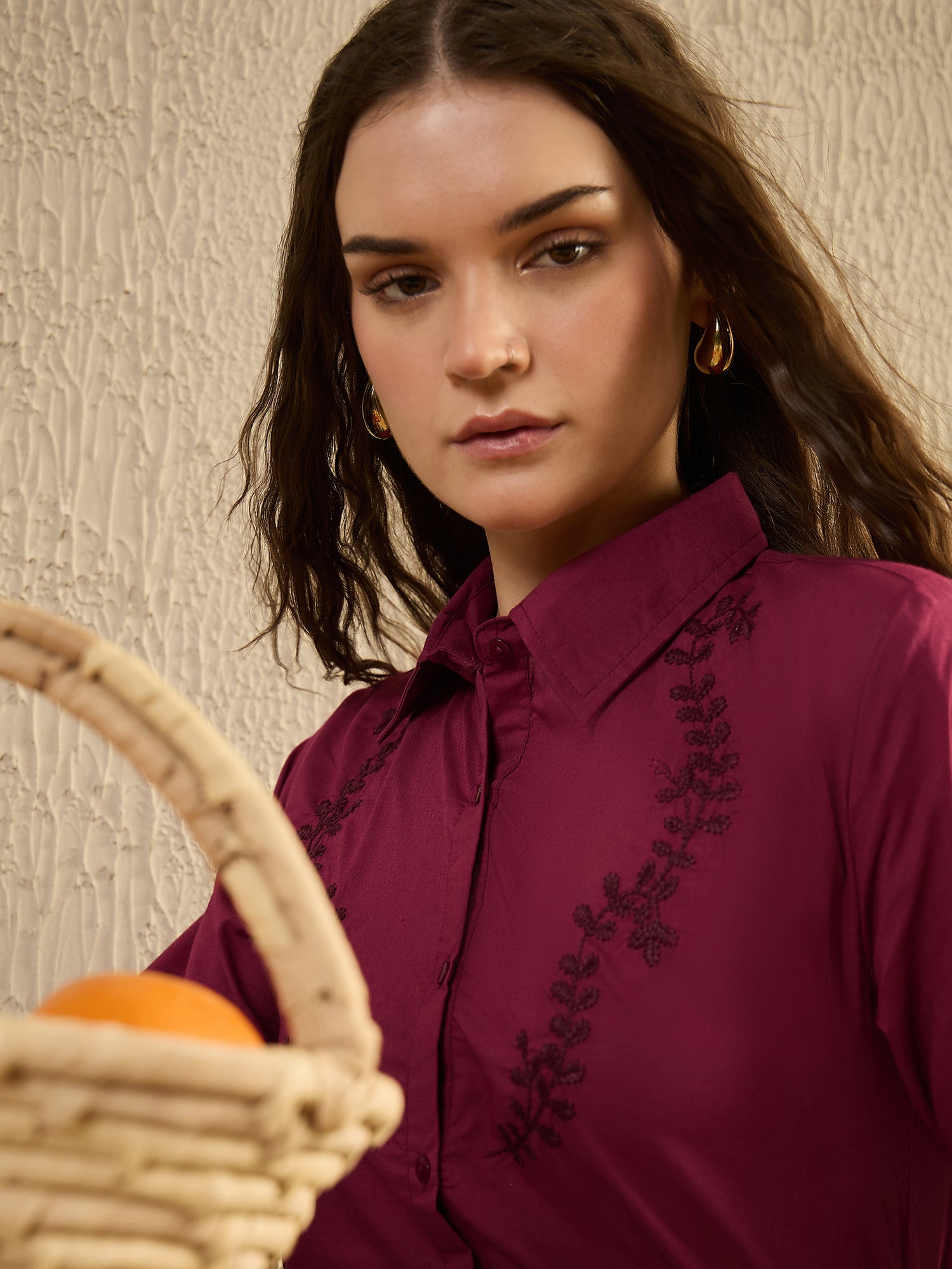 Maroon Color Solid Cotton Women Shirt