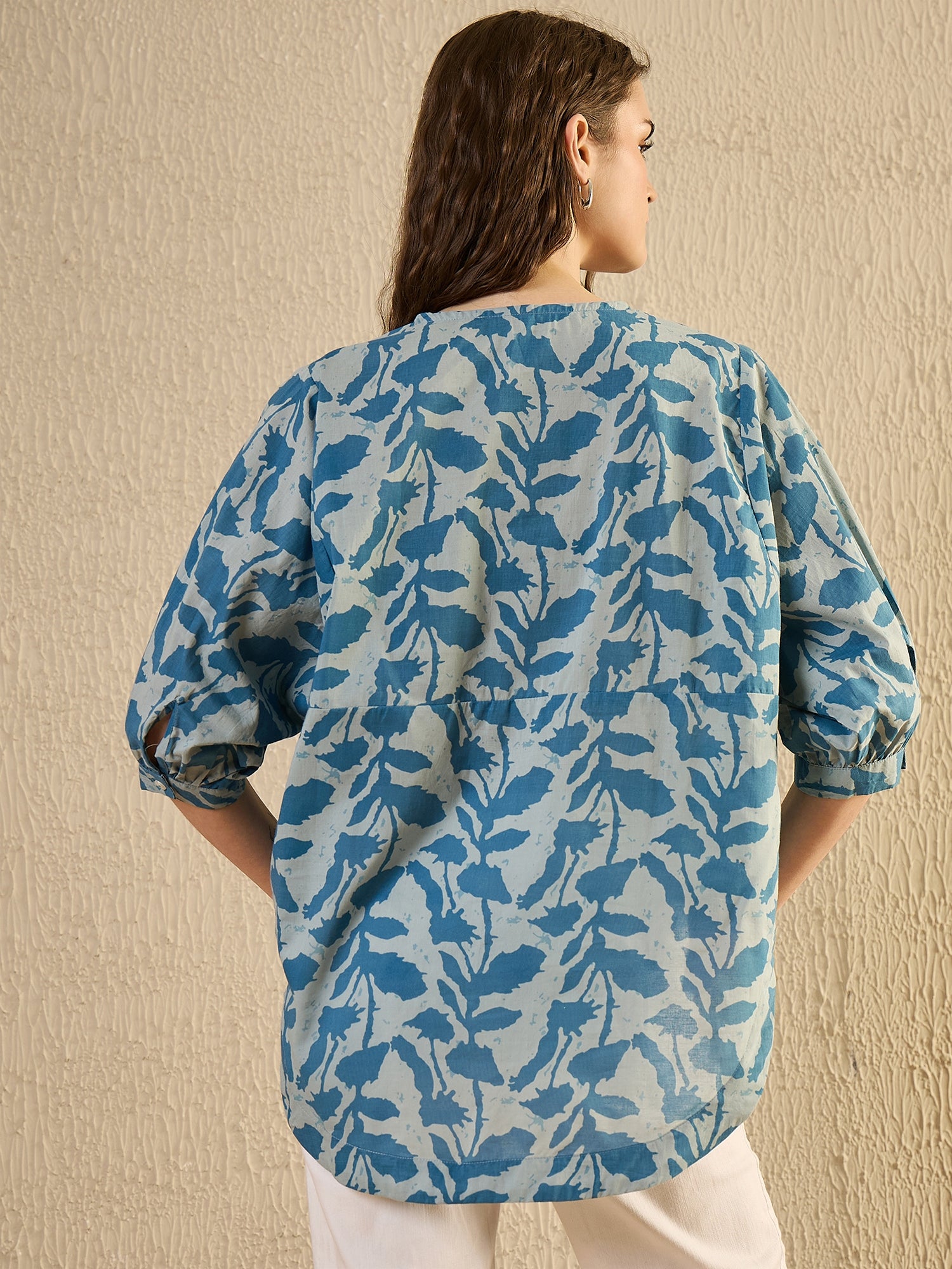 Teal Color Floral Cotton Women Shirt