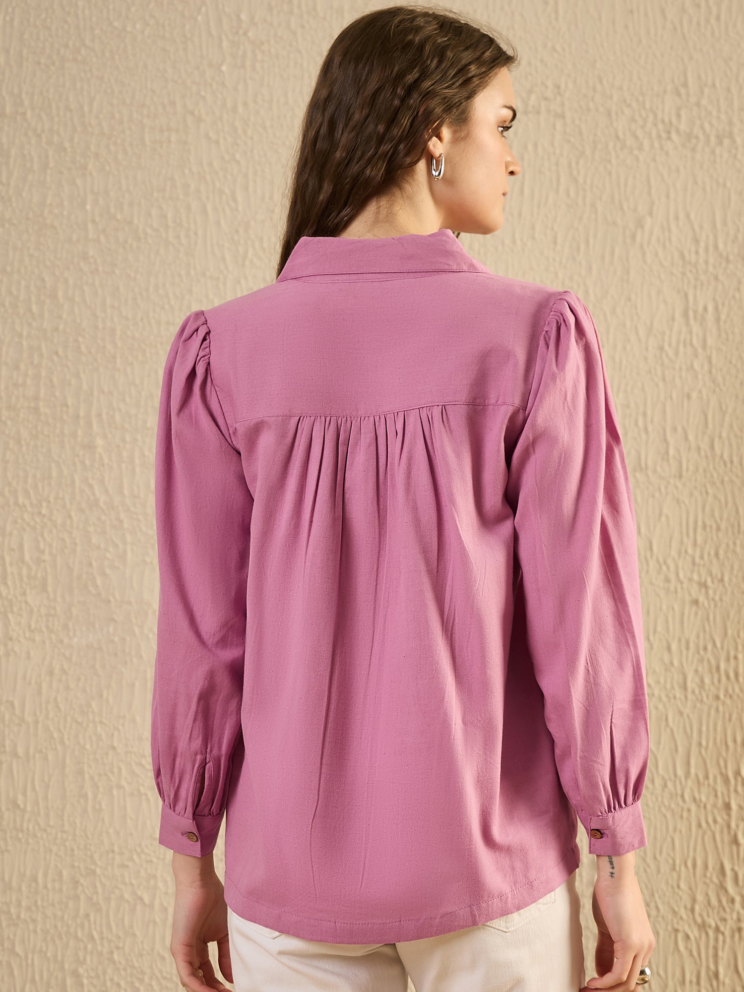 Mauve Color Solid Cotton Women Shirt - SanskrutiHomes