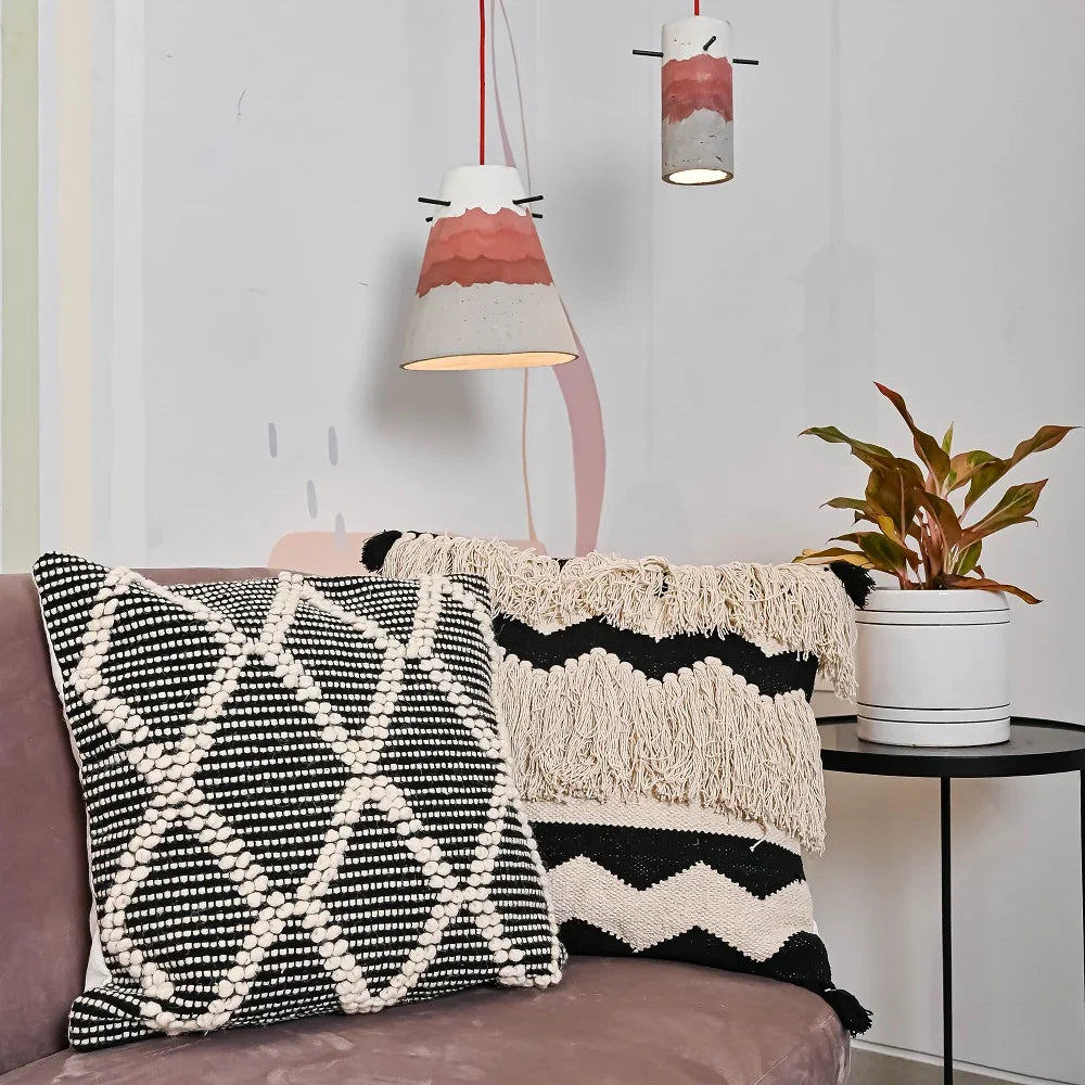 Beige & Black Hand-Woven Cotton Cushion Covers(Set Of 2)
