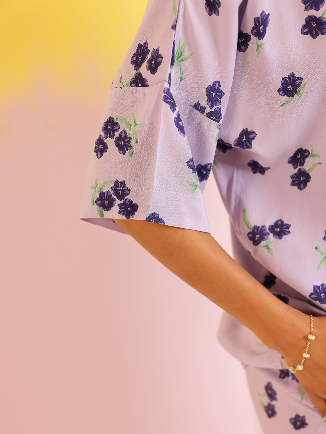 Lavender Color Floral Printed Viscose Rayon Night Suit