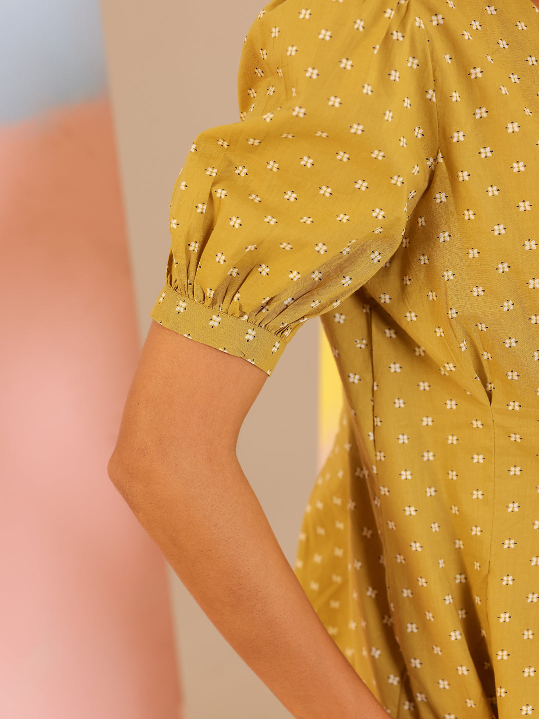 White Mandarin Collar Pure Cotton Printed Co-ords Set for Women