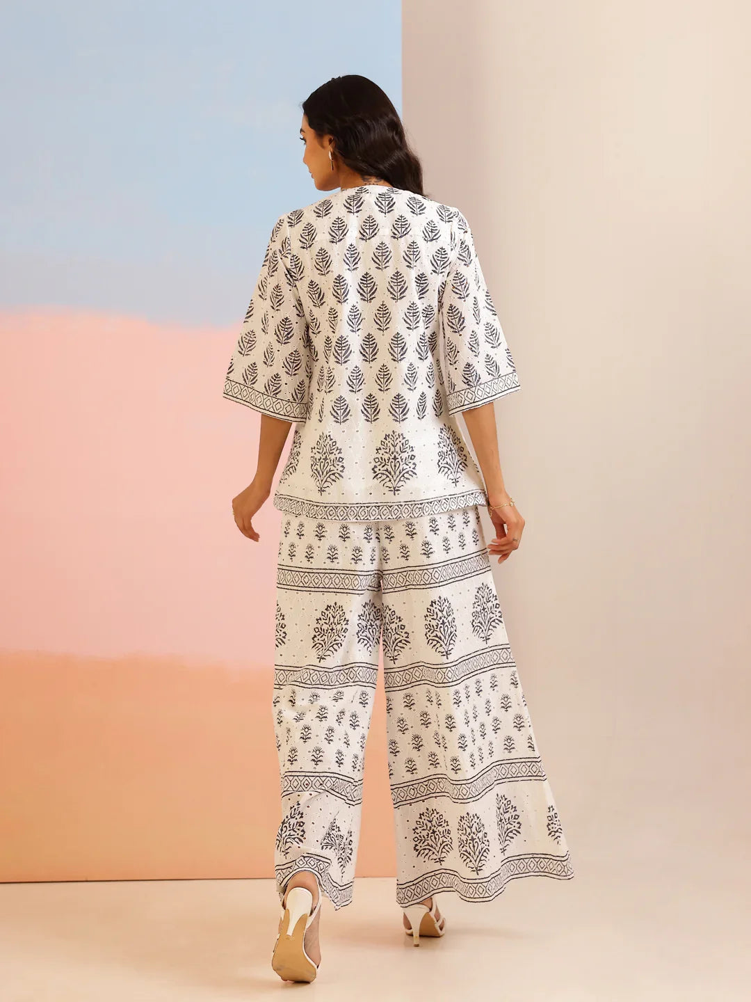 White Floral Printed Cotton Co-Ord Set