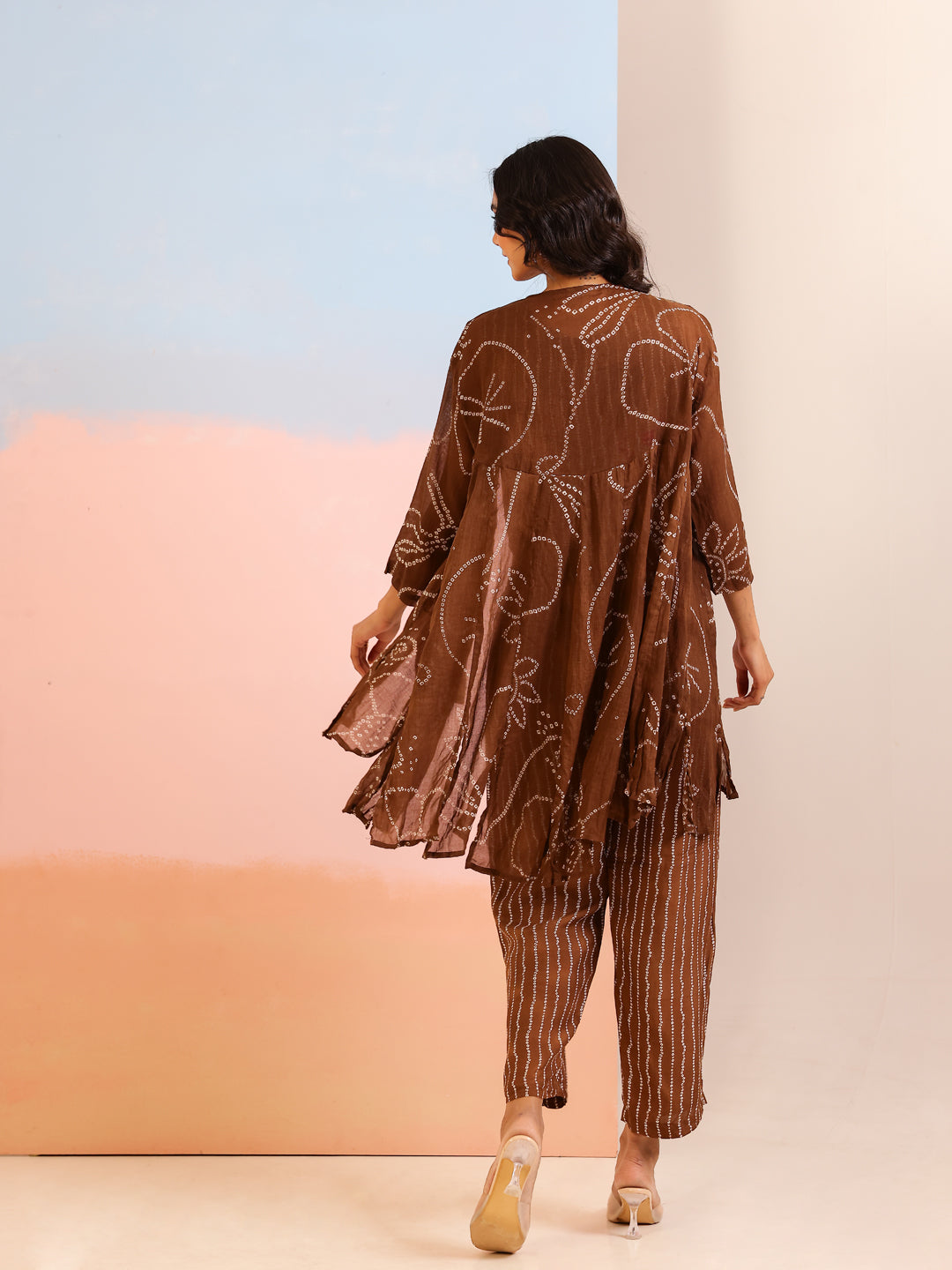 Brown Round Neck Pure Cotton Printed Co-ords Set for Women