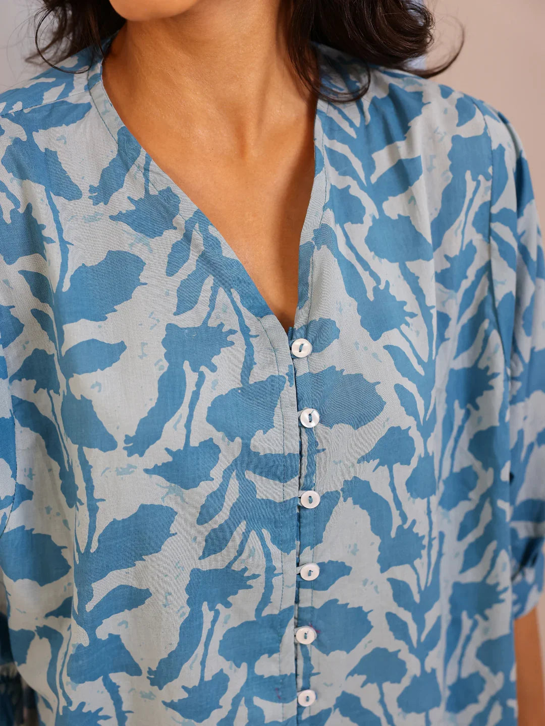 Teal Color Tropical Printed Pure Cotton Night Suit - SanskrutiHomes