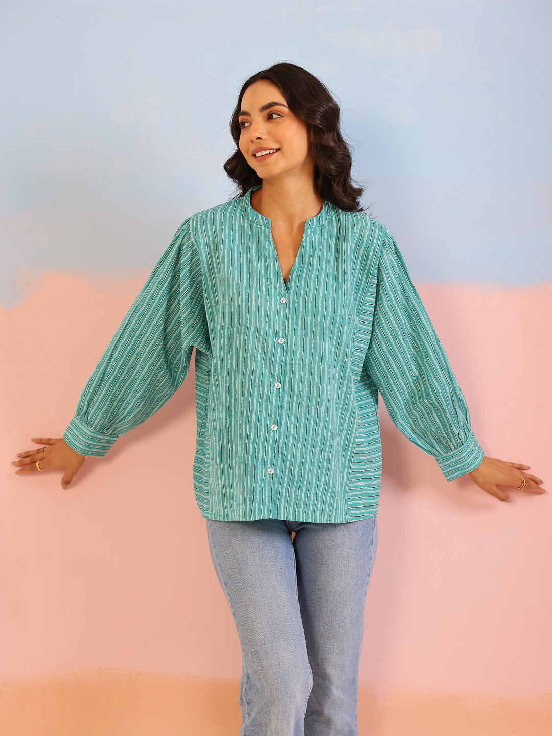 Blue Strips Printed Shirt for Women