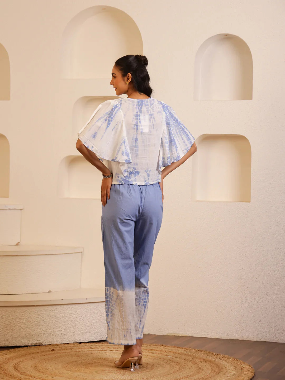 Blue Color Tie and Dye Colourblocked Pure Cotton Night Suit - SanskrutiHomes