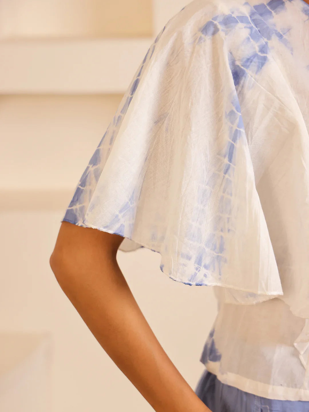 Blue Color Tie and Dye Colourblocked Pure Cotton Night Suit - SanskrutiHomes