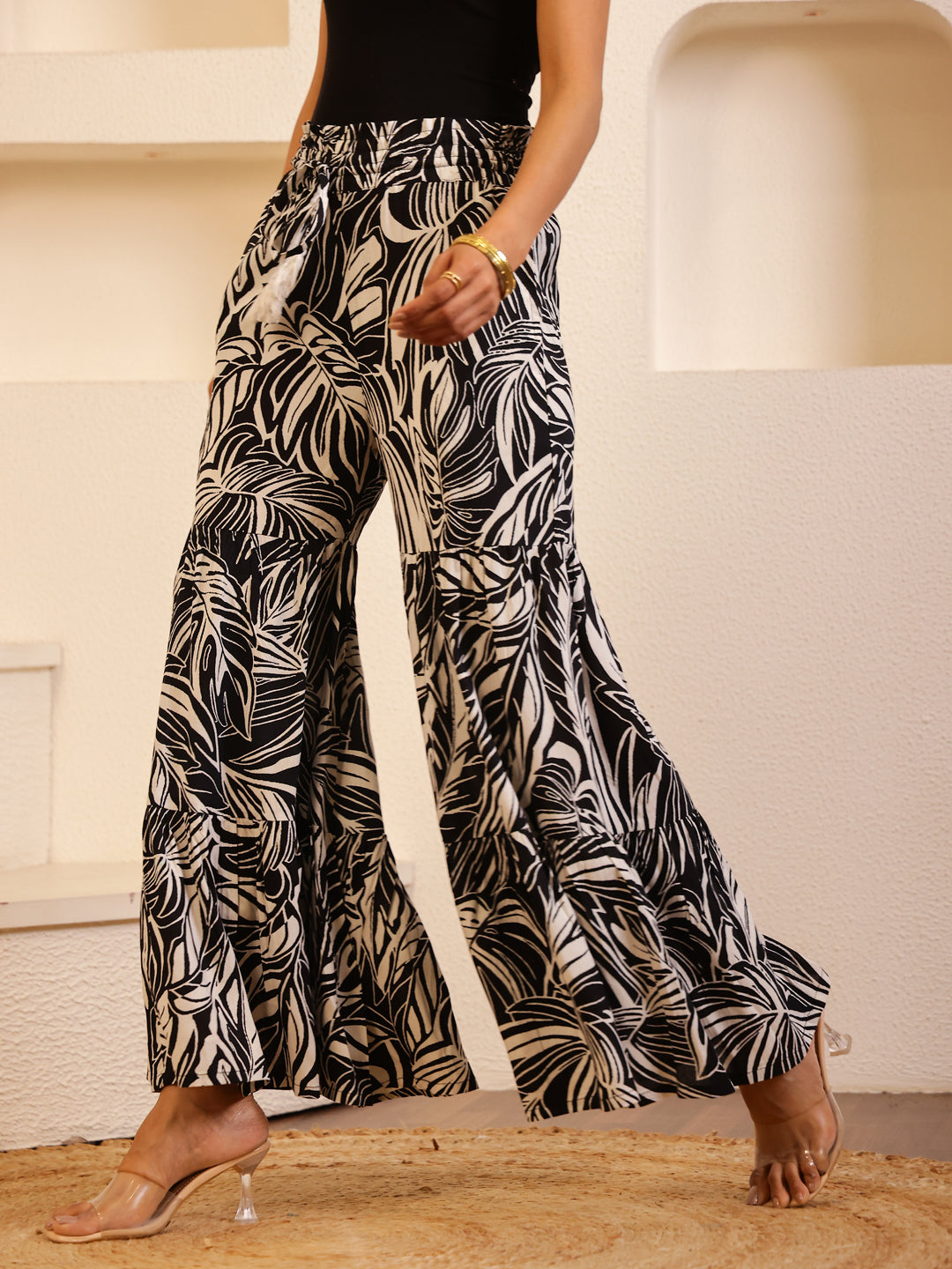Black Color Viscose Rayon Printed pant for women - SanskrutiHomes