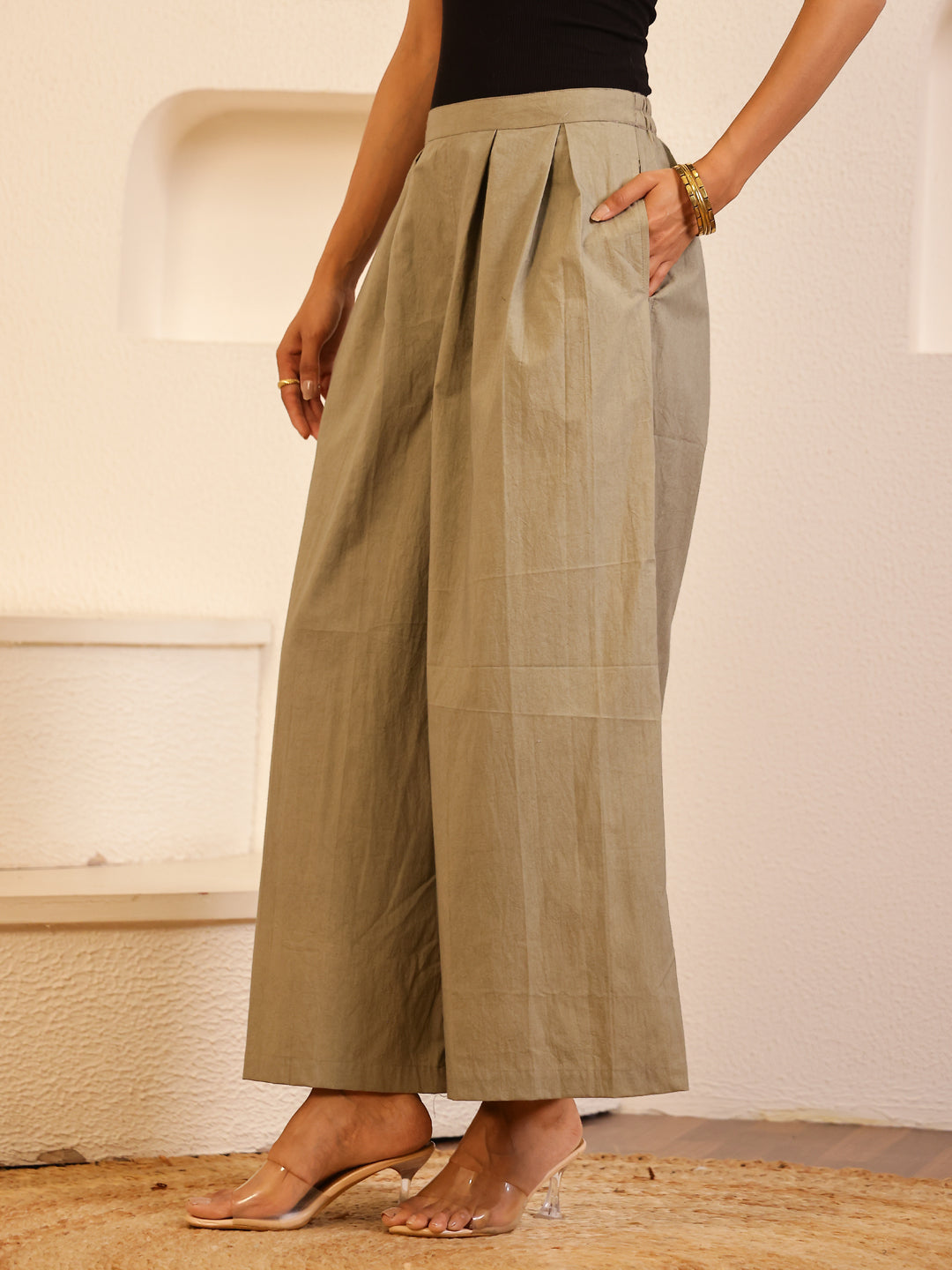 Grey Cotton Solid Lounge Pants for Women
