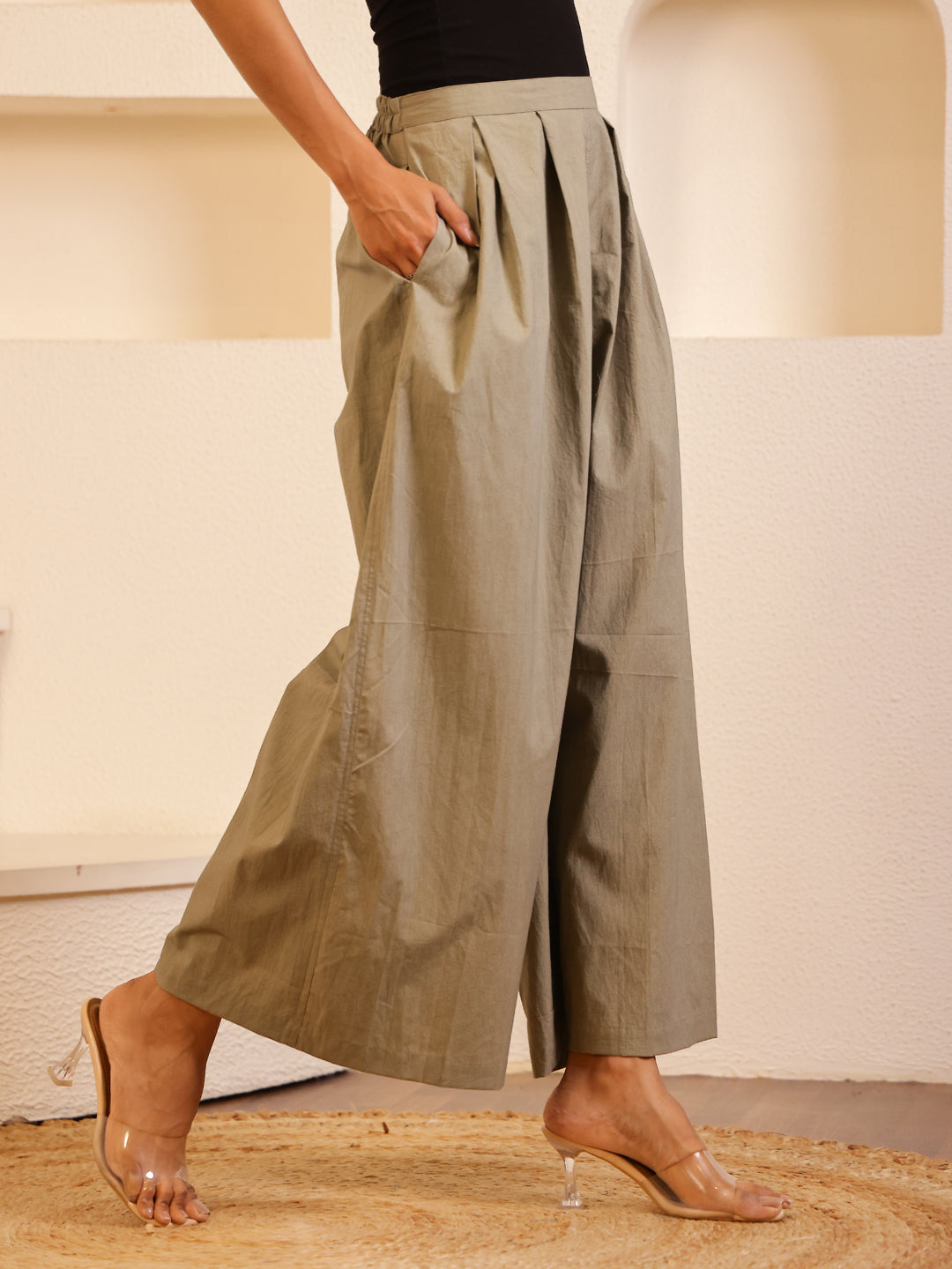 Grey Cotton Solid Lounge Pants for Women