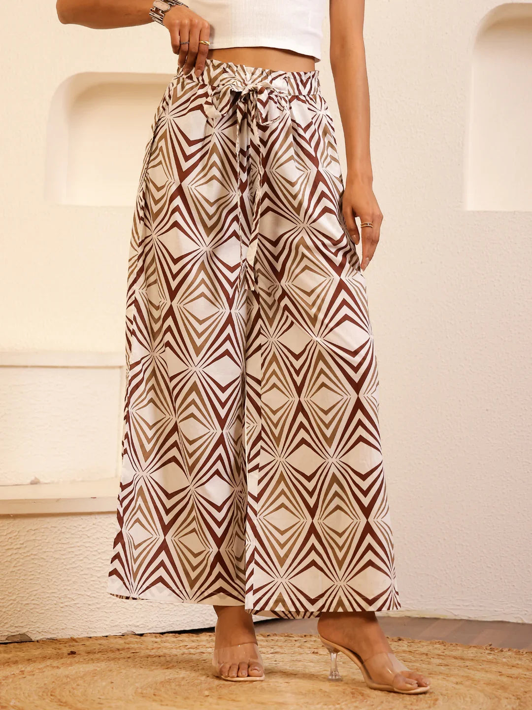 White Color Cotton Printed pant for women - SanskrutiHomes