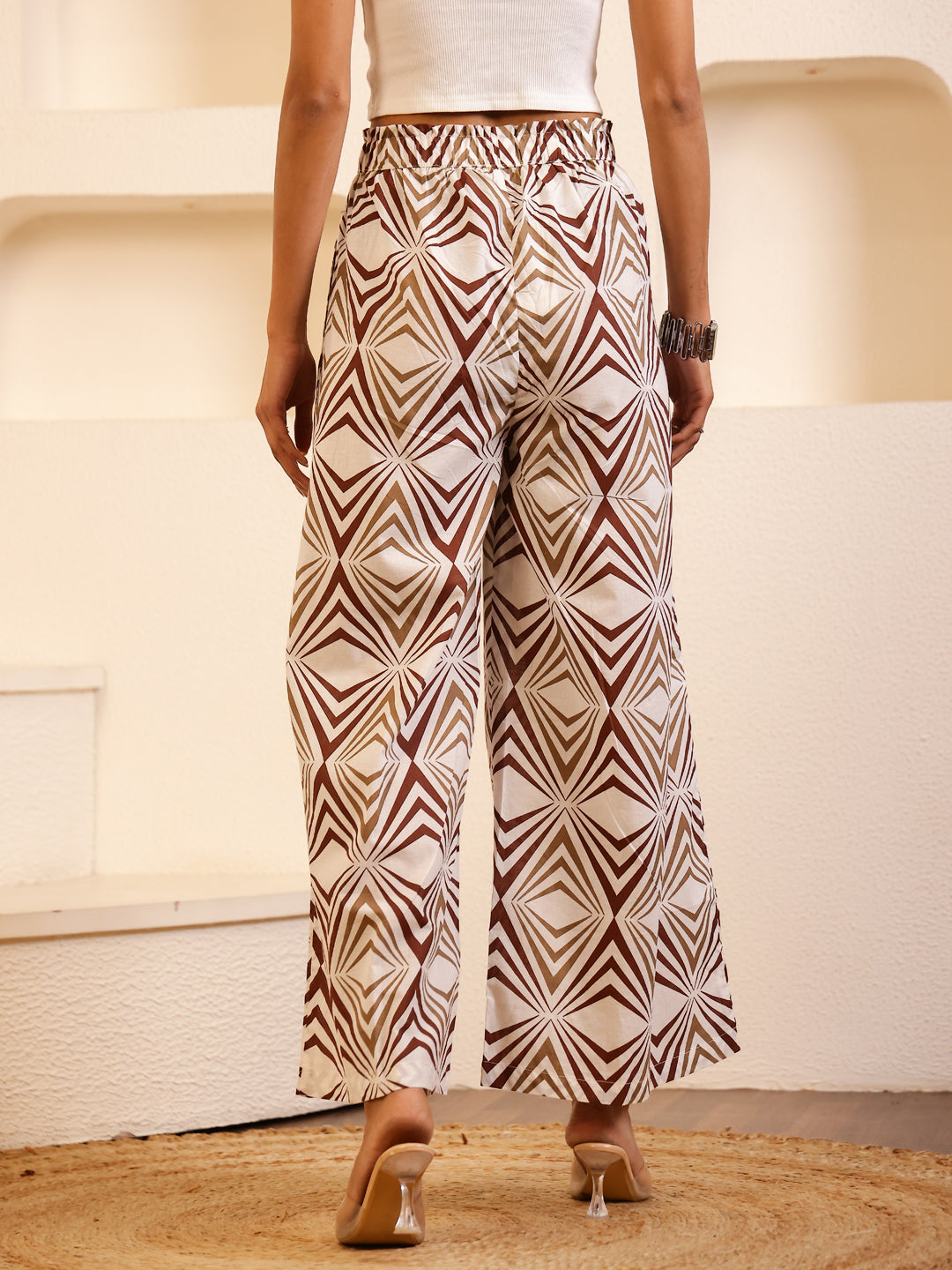 White Color Cotton Printed pant for women