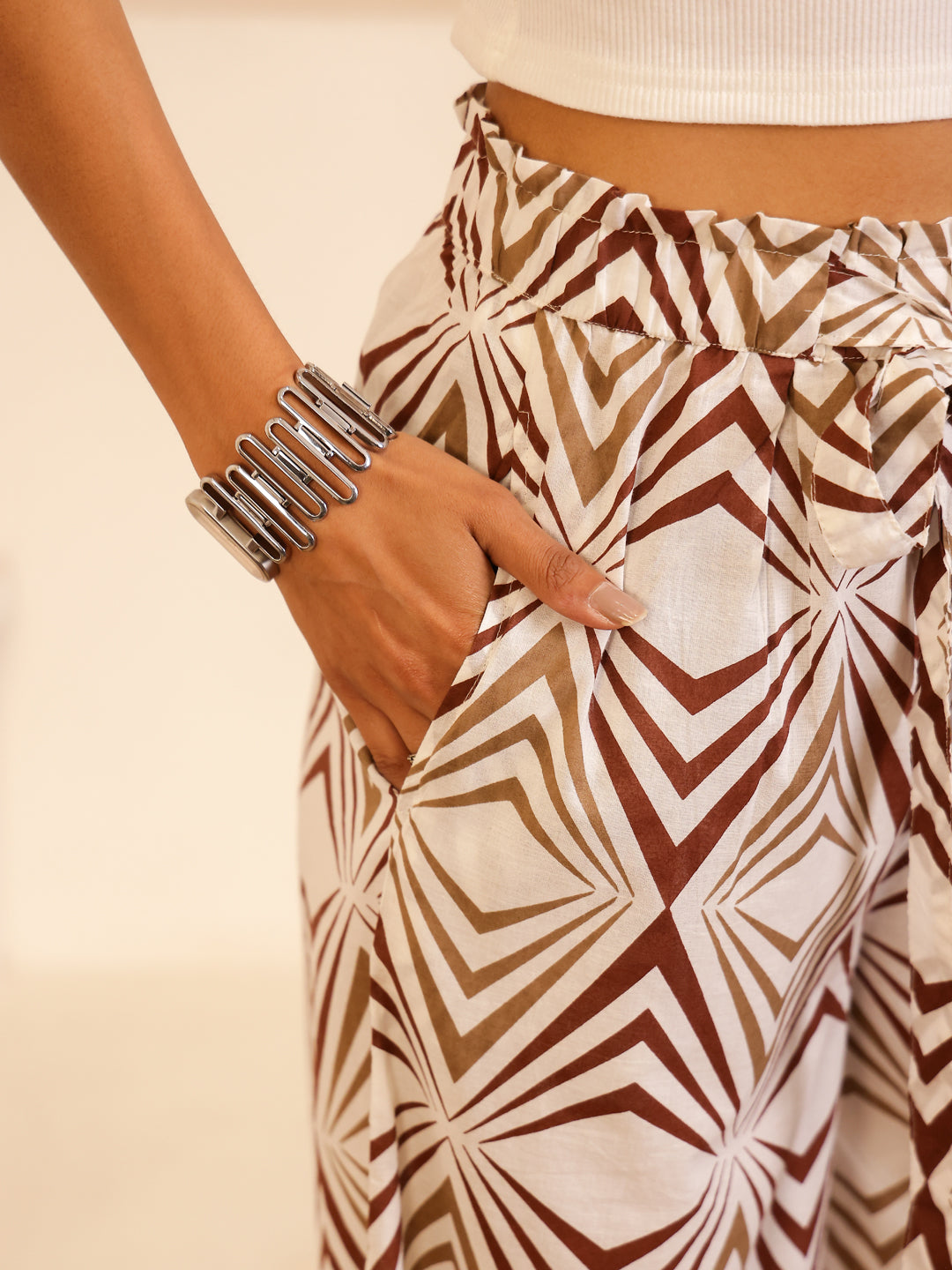 White Color Cotton Printed pant for women