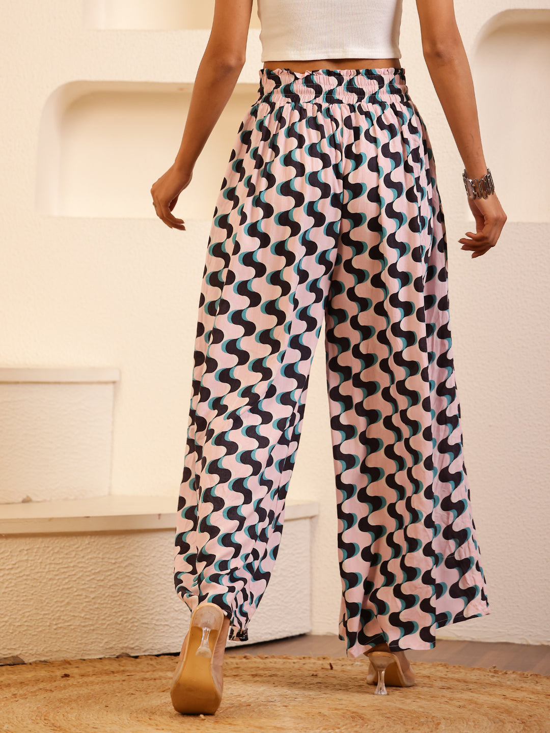 White Color Viscose Rayon Printed pant for women