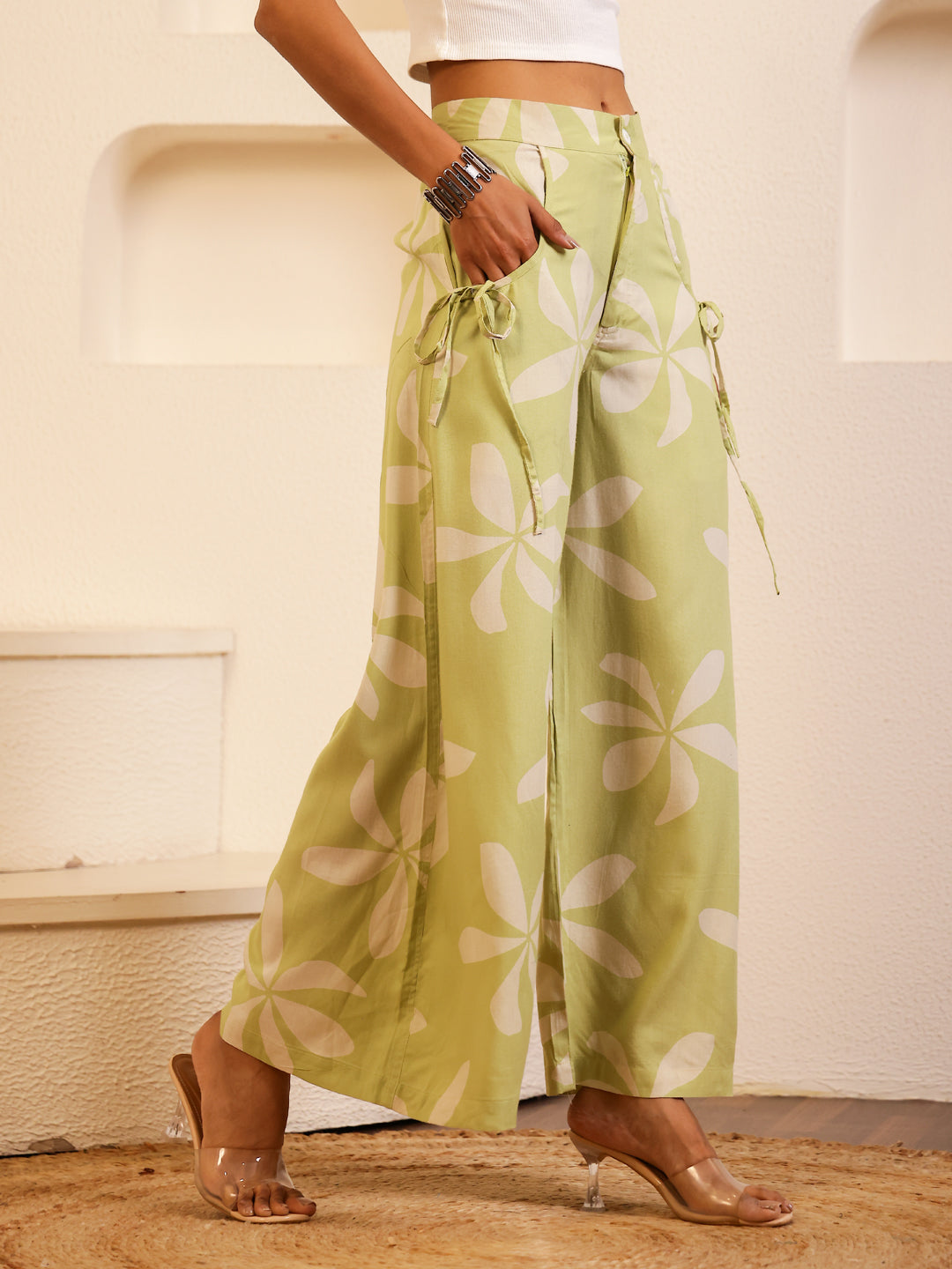 Green Floral Printed Lounge Pant for Women