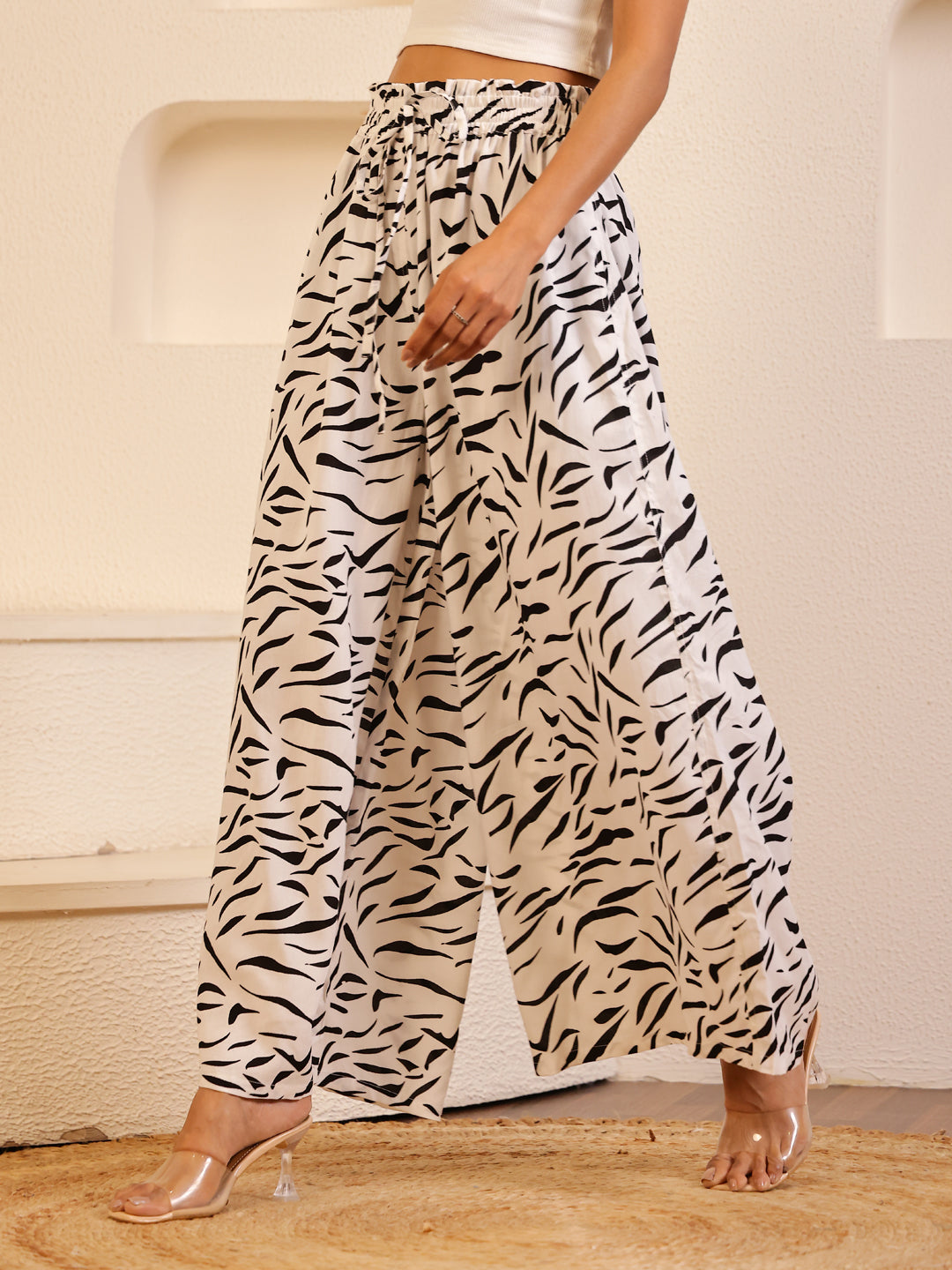 White Color Viscose Rayon Printed pant for women - SanskrutiHomes