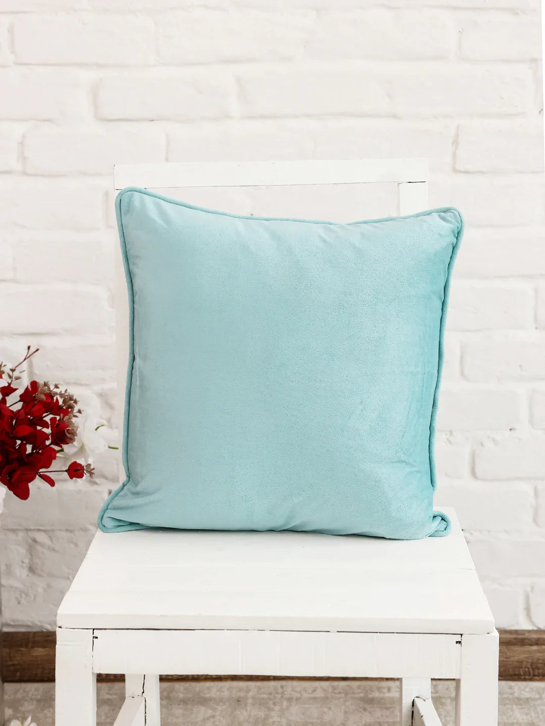 Sky Blue Solid Print Velvet Cushion Cover - SanskrutiHomes