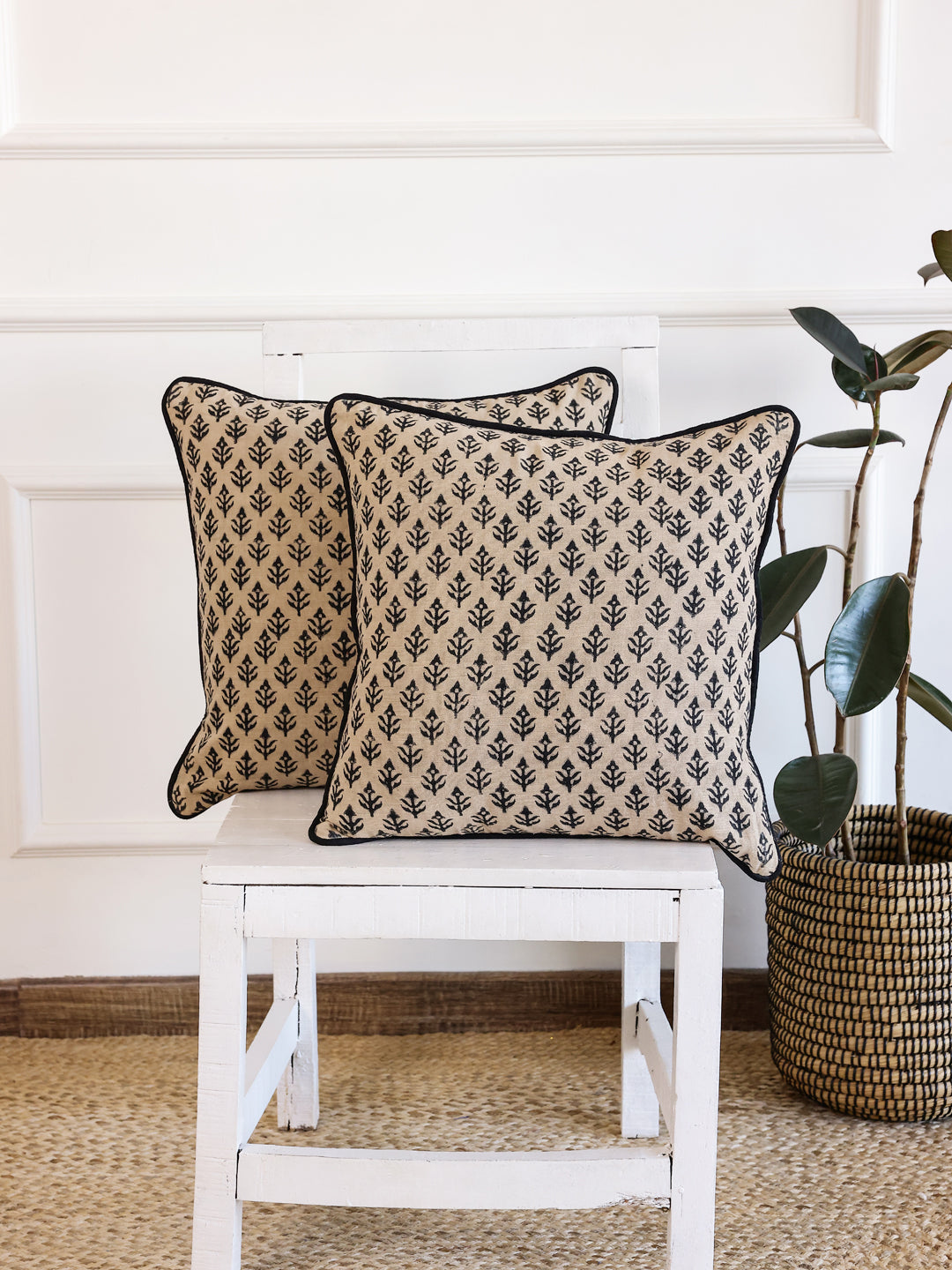 Floral Black Printed Cushion Cover