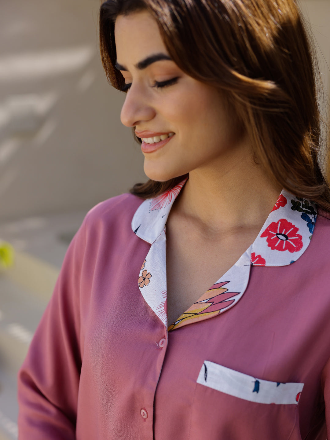 Pink Solid Night Suit Set