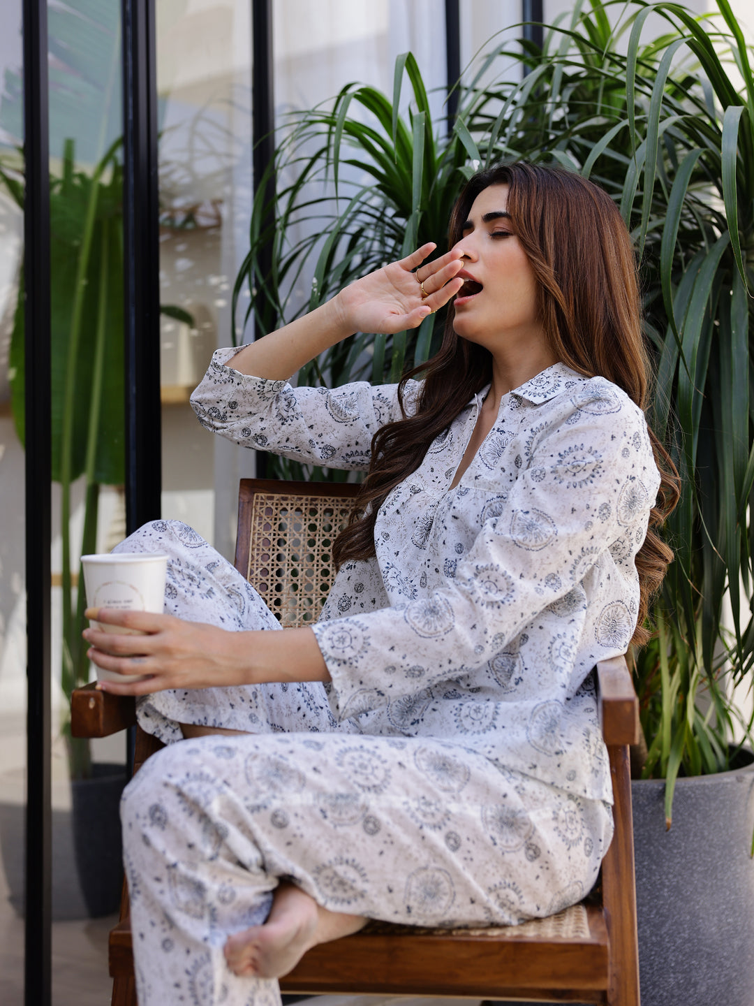 White & Grey Printed Loungewear Set - SanskrutiHomes