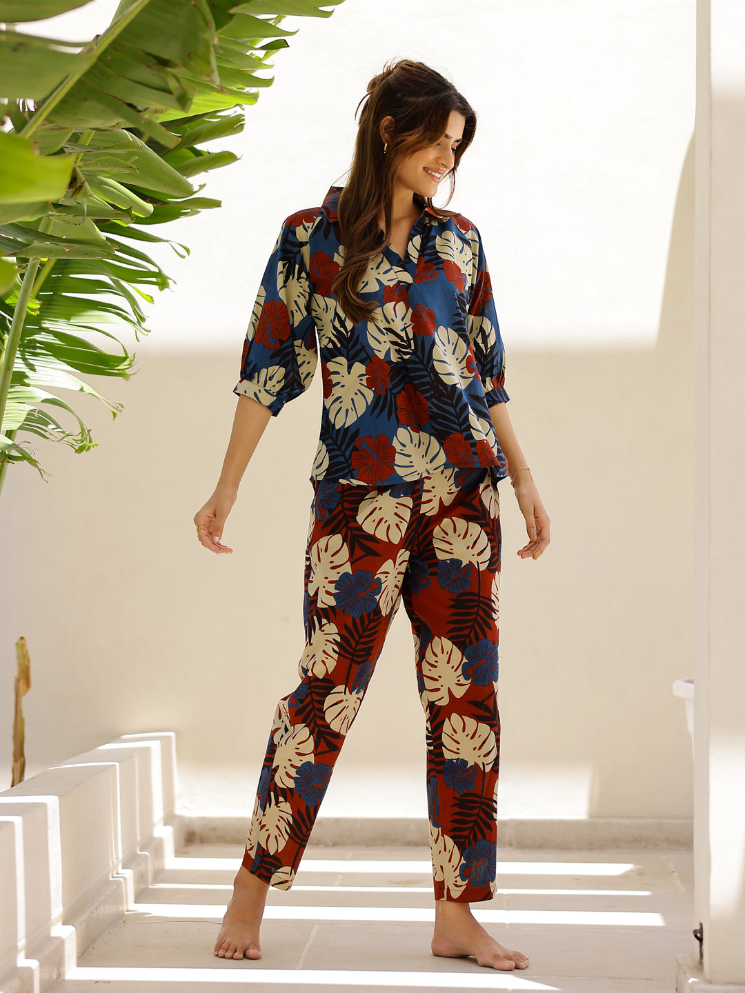 Blue leaves Printed Loungewear Set