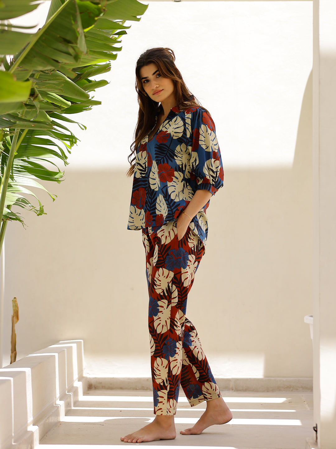 Blue leaves Printed Loungewear Set