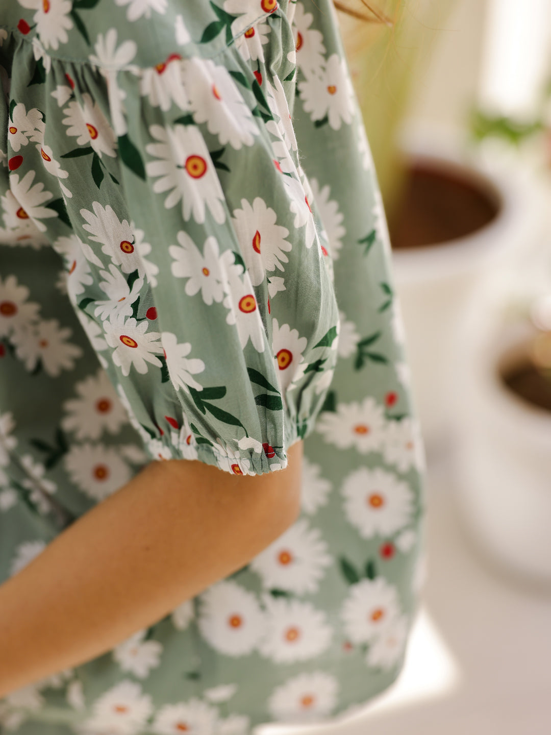 Green & White Flower Printed Loungewear Set