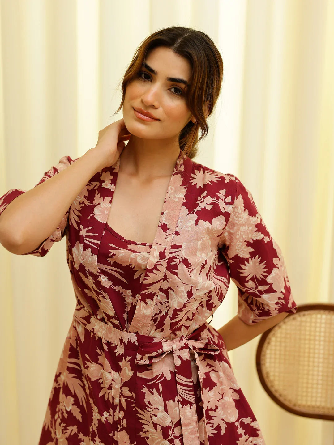 Burgundy 3 Piece Shorts set - SanskrutiHomes