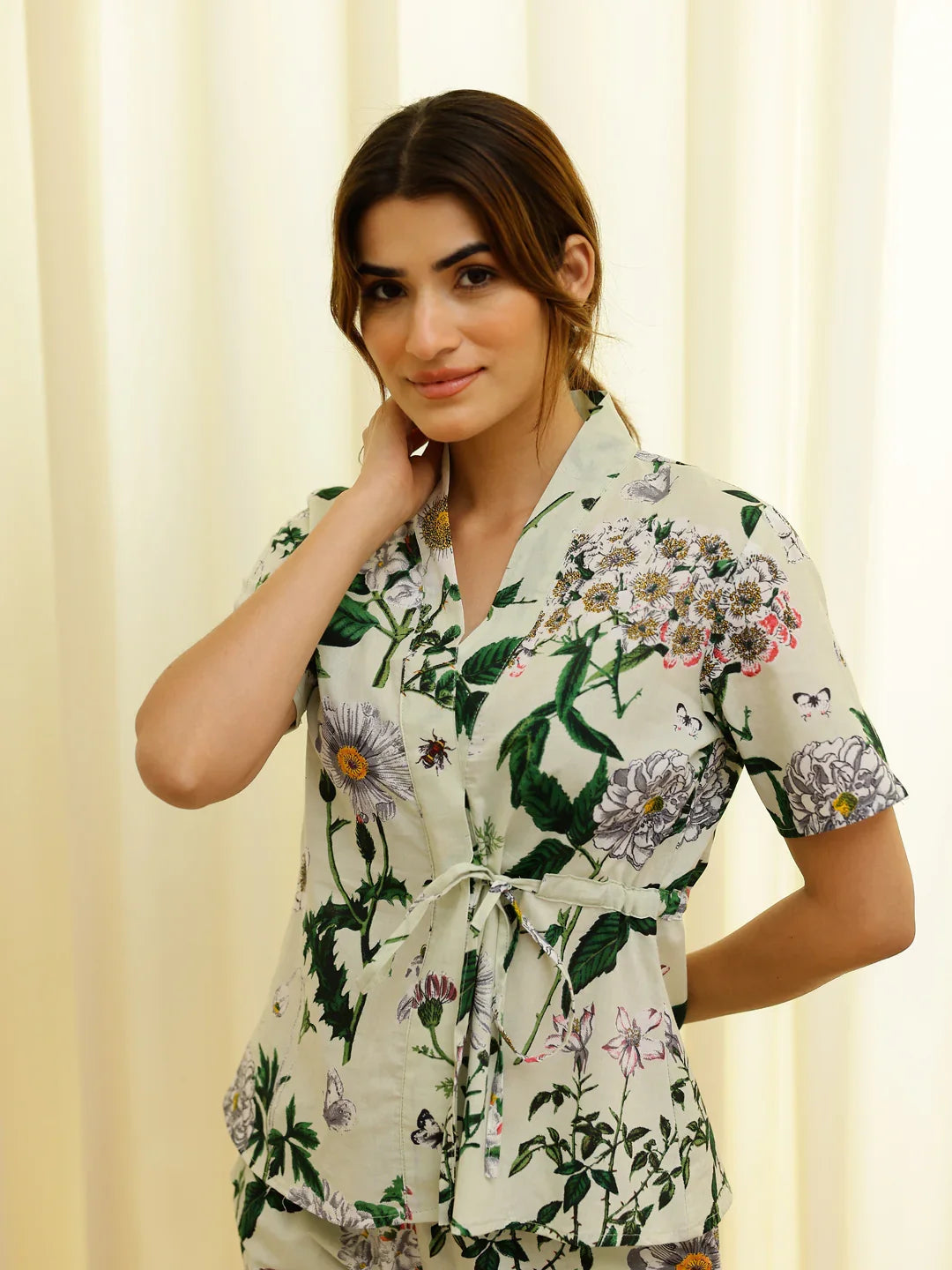 Green Printed Night Suit Shorts Set - SanskrutiHomes