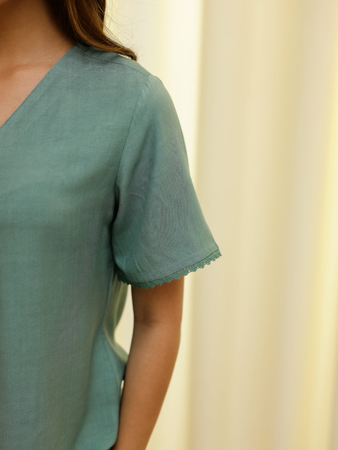 Green Solid & Printed Loungewear Set