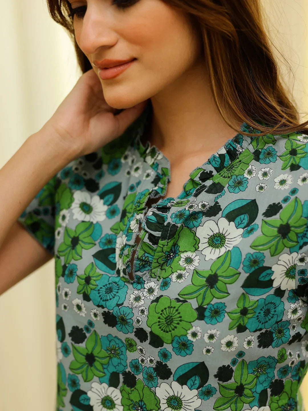 Floral Printed Pure Cotton Night Suit Set - SanskrutiHomes