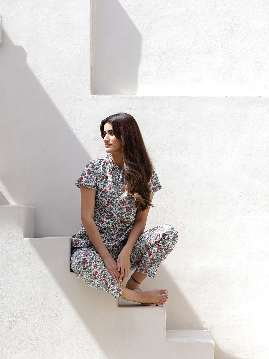 Floral Printed Pure Cotton Night Suit for Women