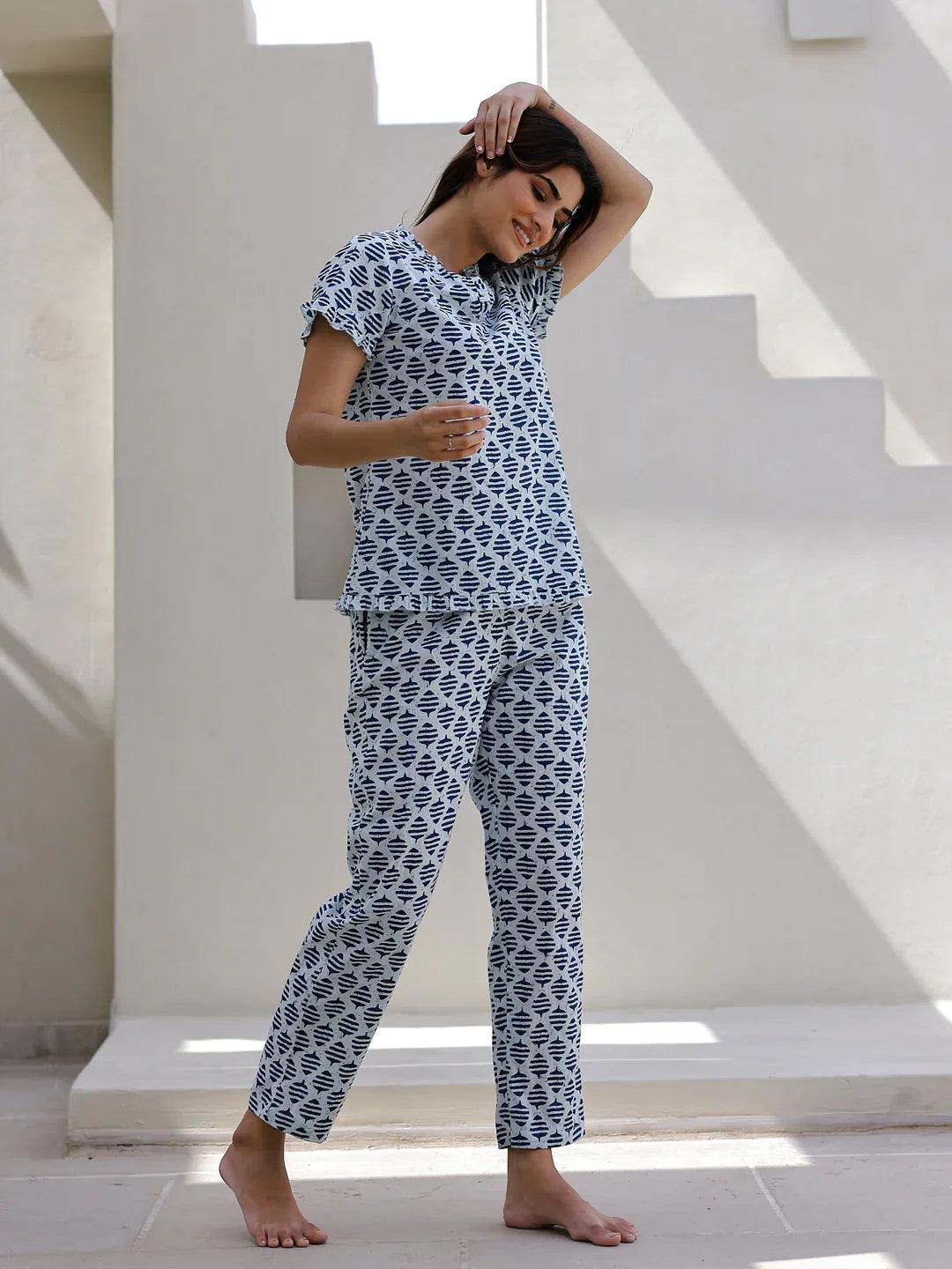 Ethnic Motifs Printed Pure Cotton Night suit - SanskrutiHomes