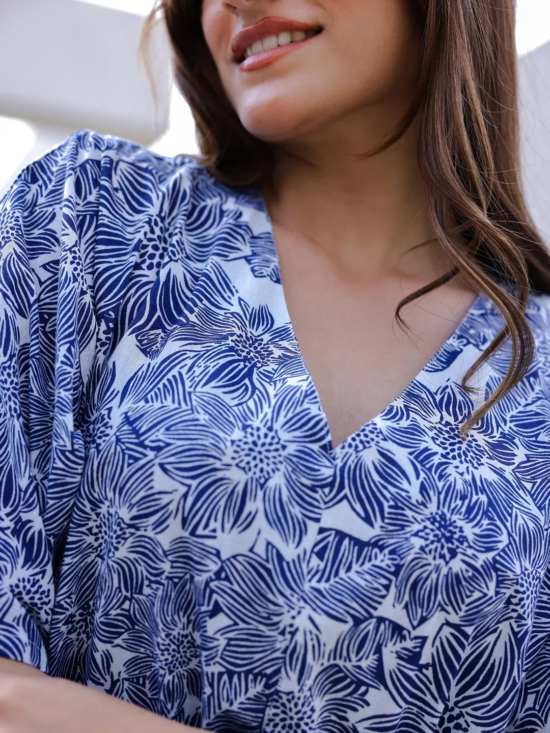 Blue Cotton Nightdress for Women - SanskrutiHomes