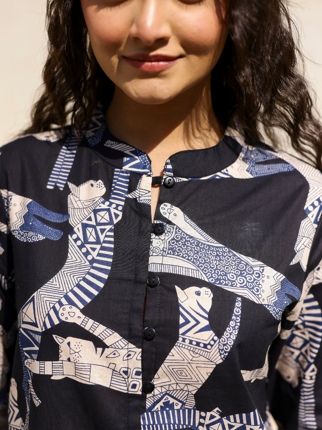 Women's Cat Printed Cotton Night Suit Set