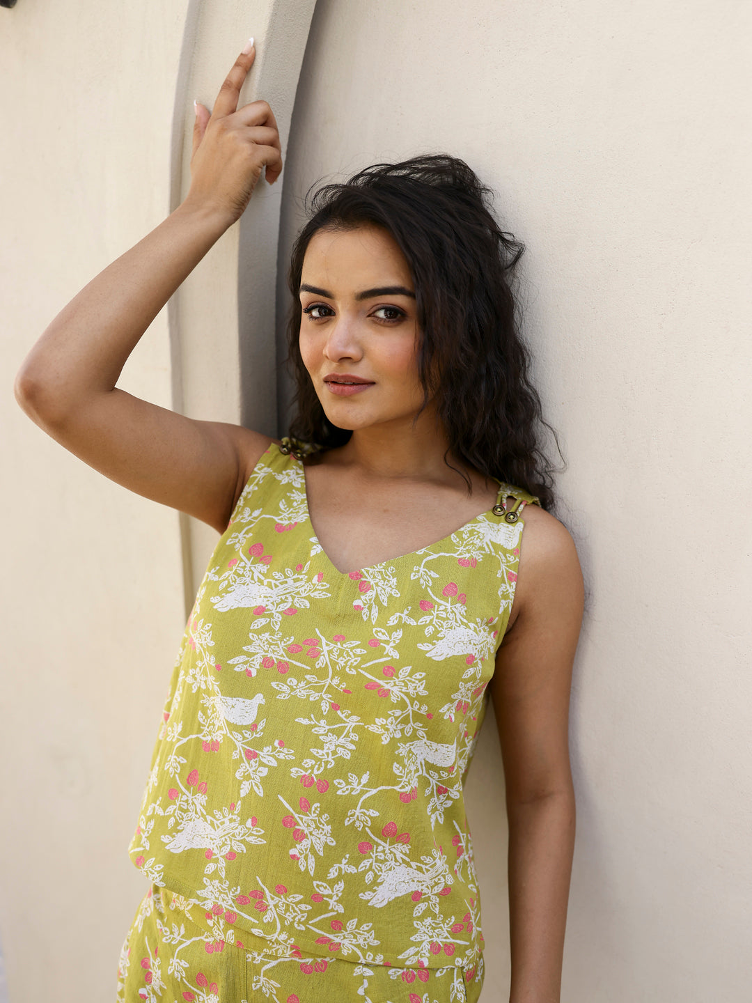 Floral Printed V-Neck Cotton Co-ord Set - SanskrutiHomes