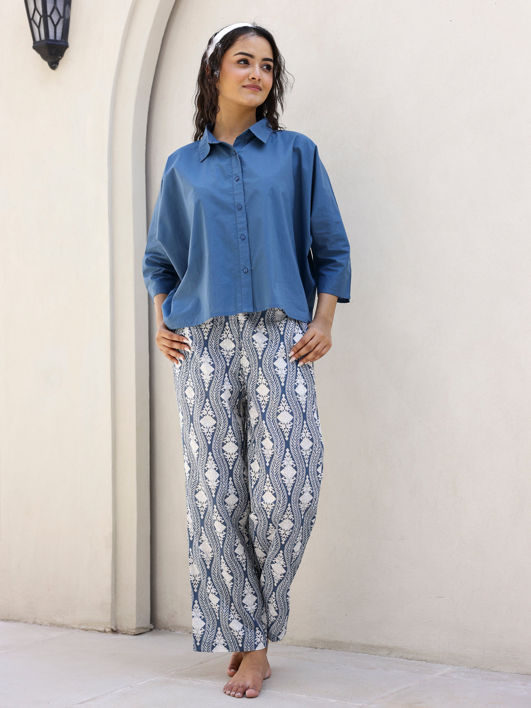 Solid Print Cotton Night Suit - SanskrutiHomes
