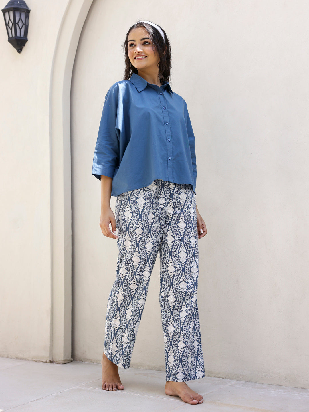 Solid Print Cotton Night Suit - SanskrutiHomes