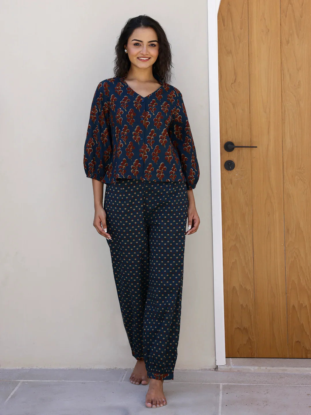 Printed Pure Cotton Night Suit - SanskrutiHomes